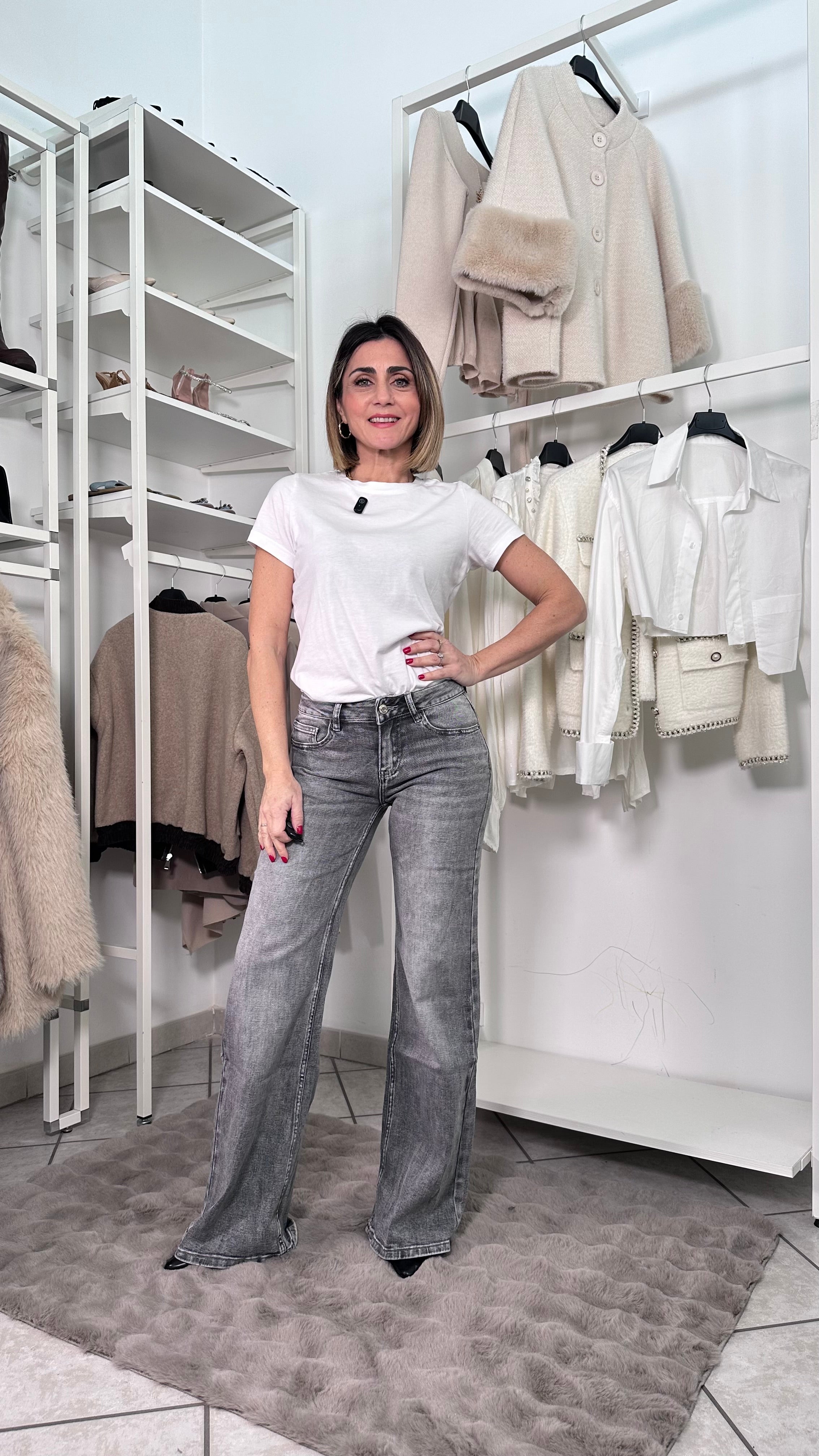 Jeans Wide leg Grigio vita bassa estivo