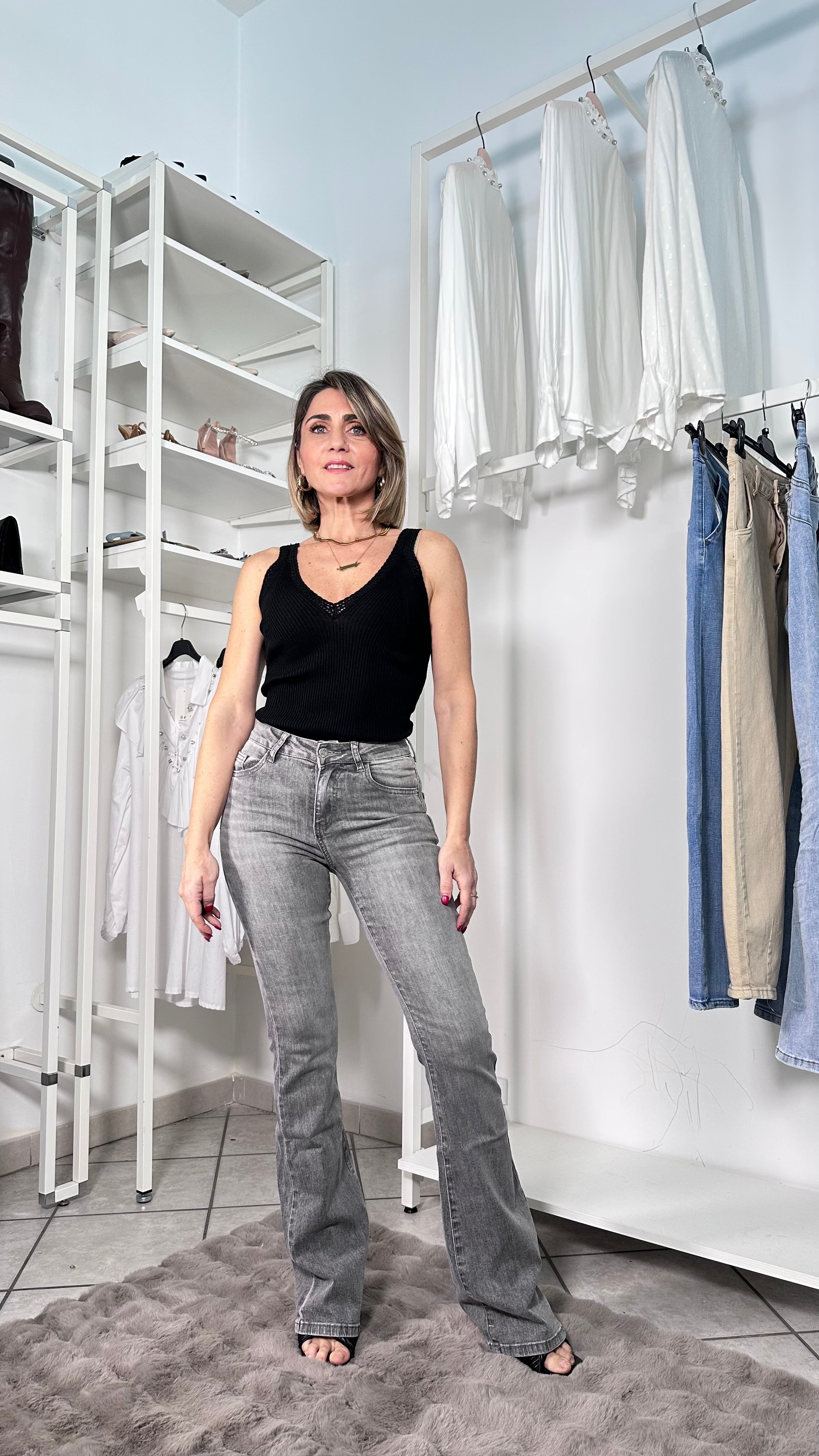 Jeans Flare Long Fit Grigio