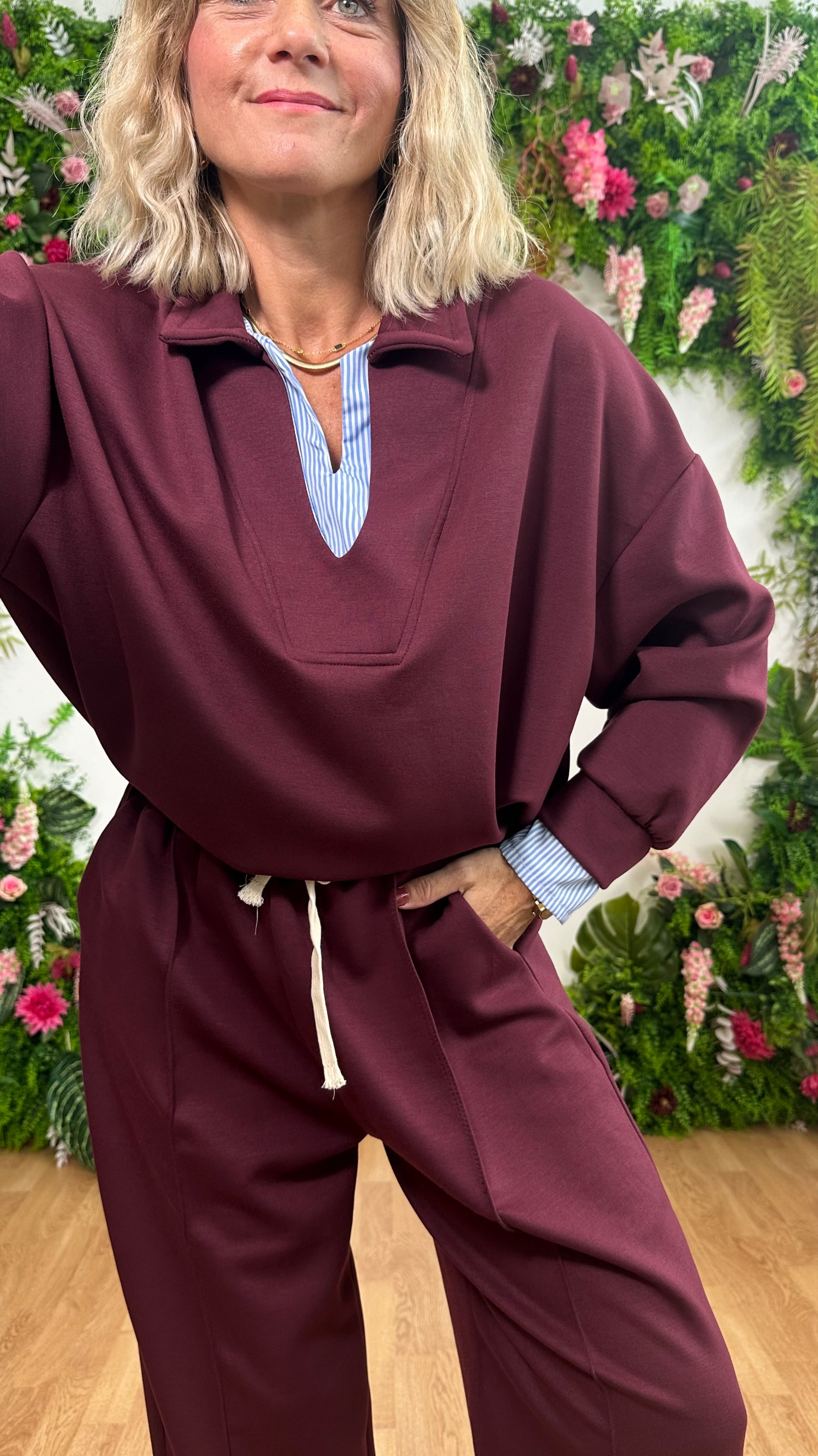 Coordinato effetto camicia Bordeaux