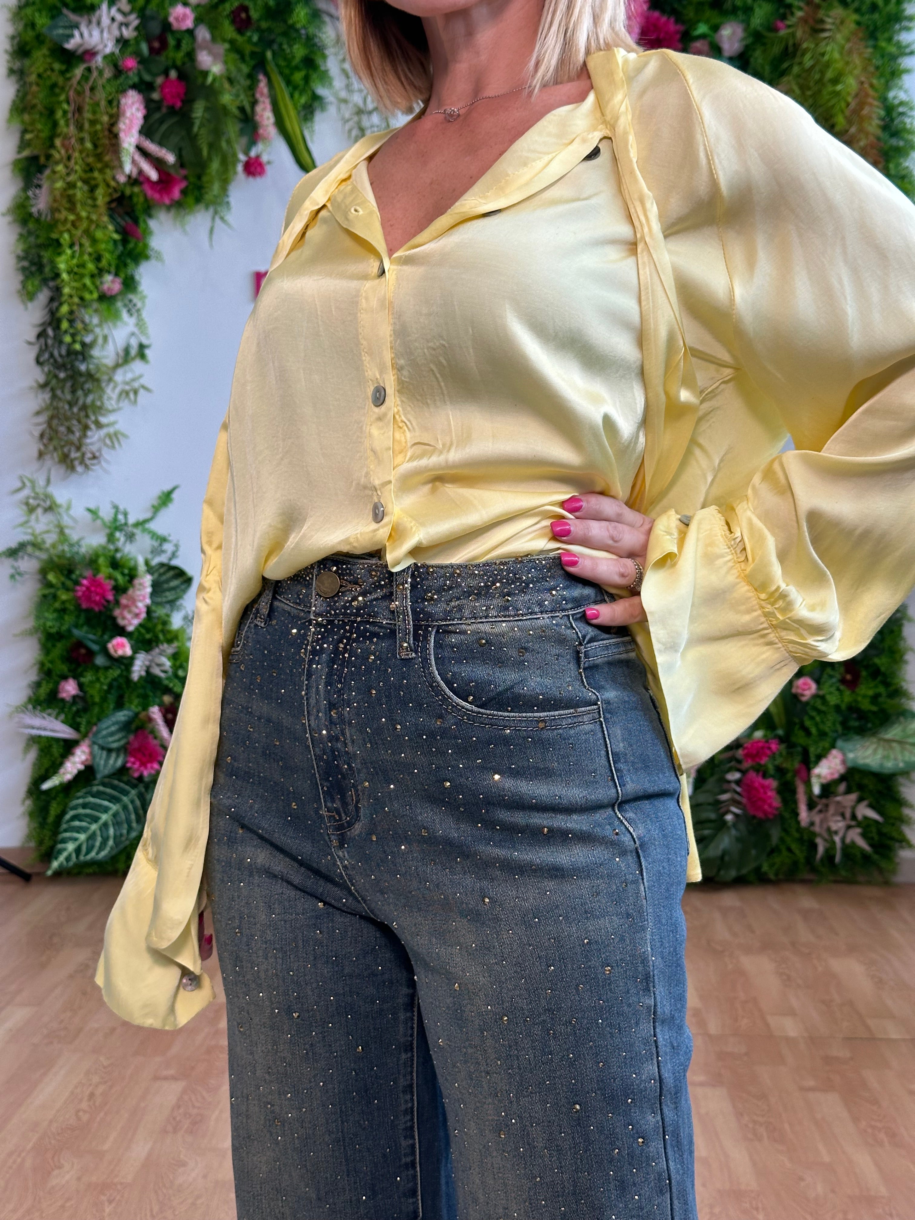 Jeans palazzo strass dorati