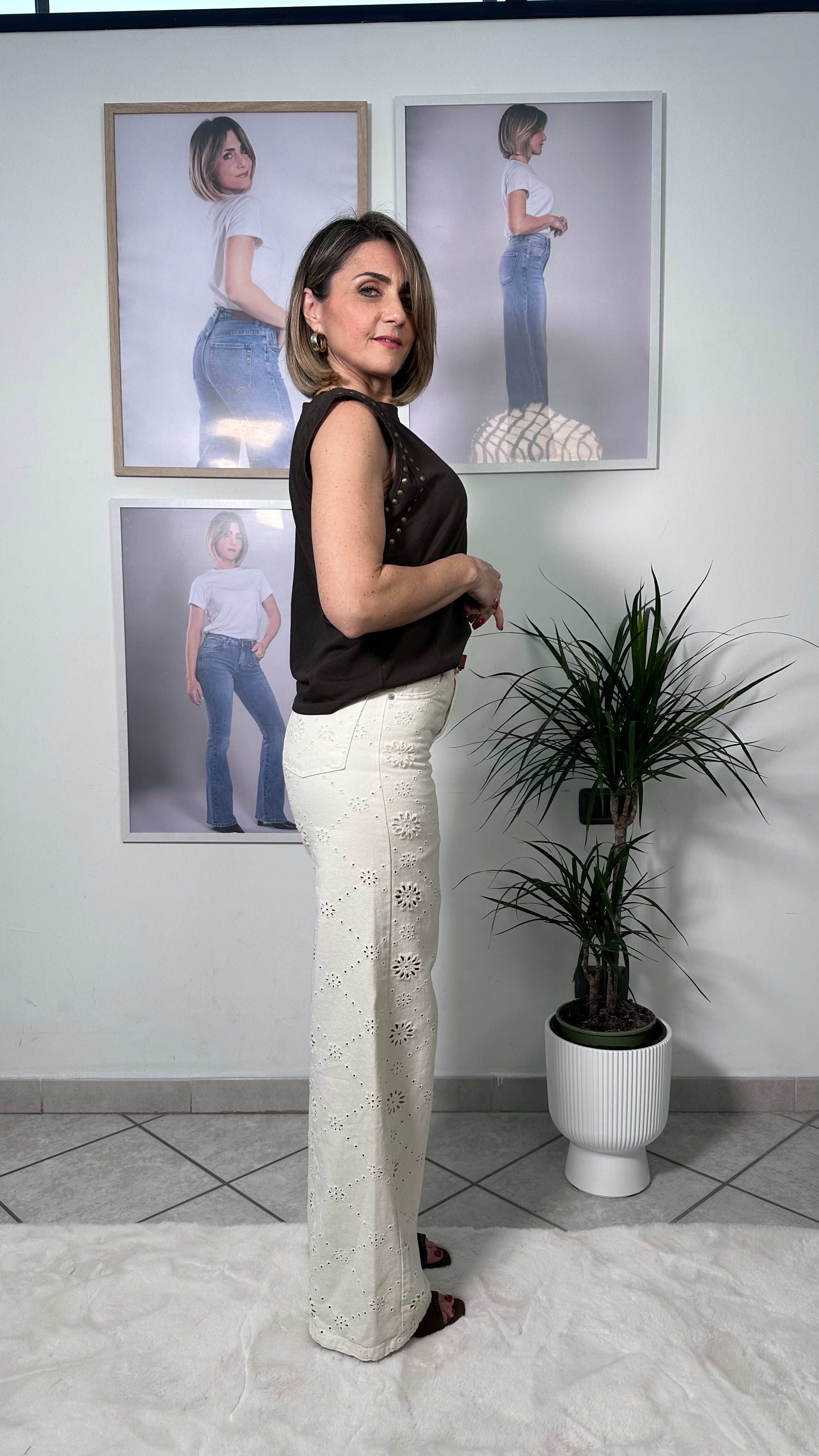 Jeans Wide Leg Broderie Chic