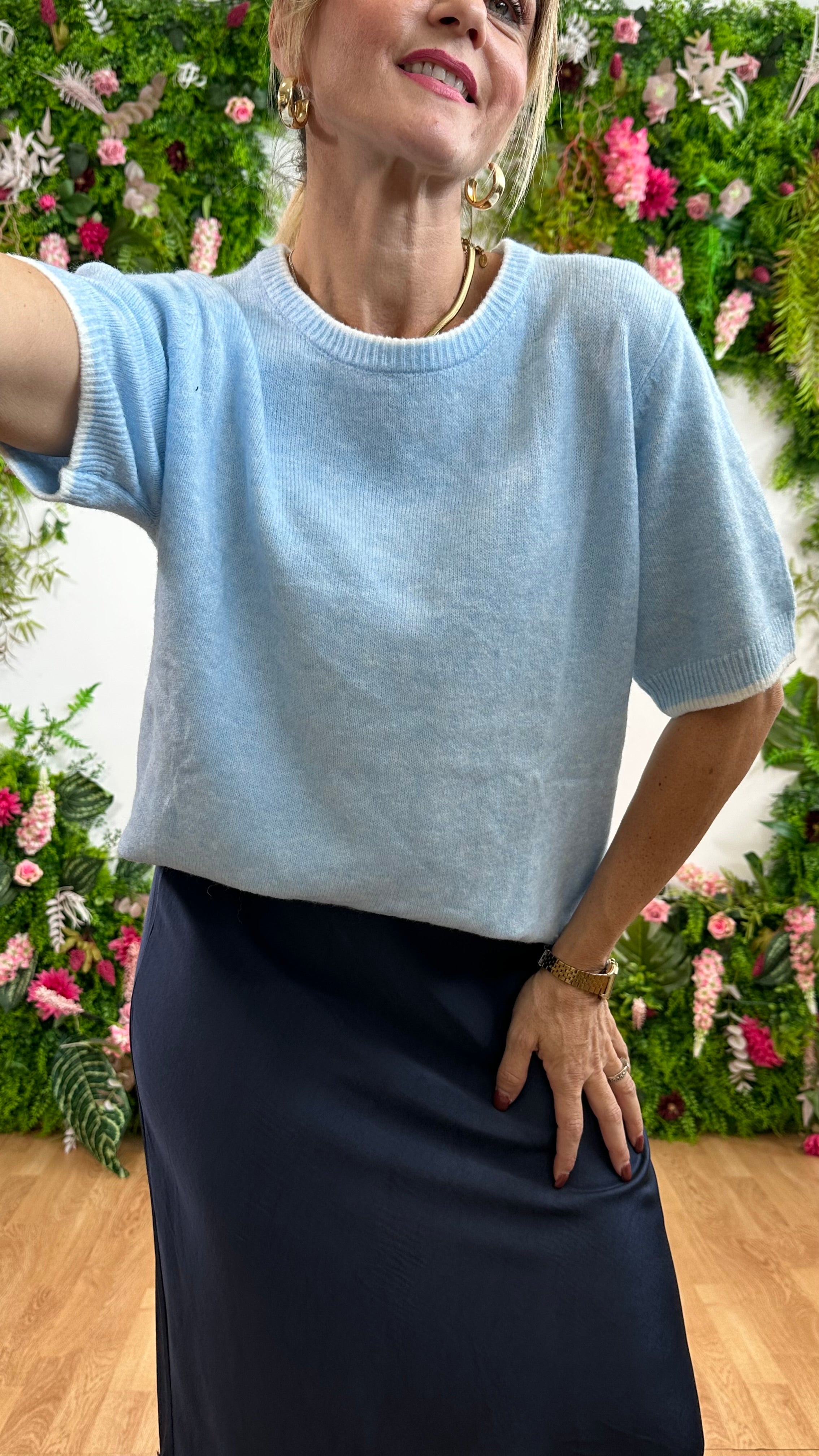 Maglia Manica corta con Bordino Azzurra