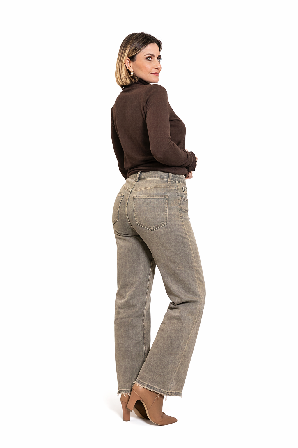 Jeans Straight Vita Alta – Tortora Vintage