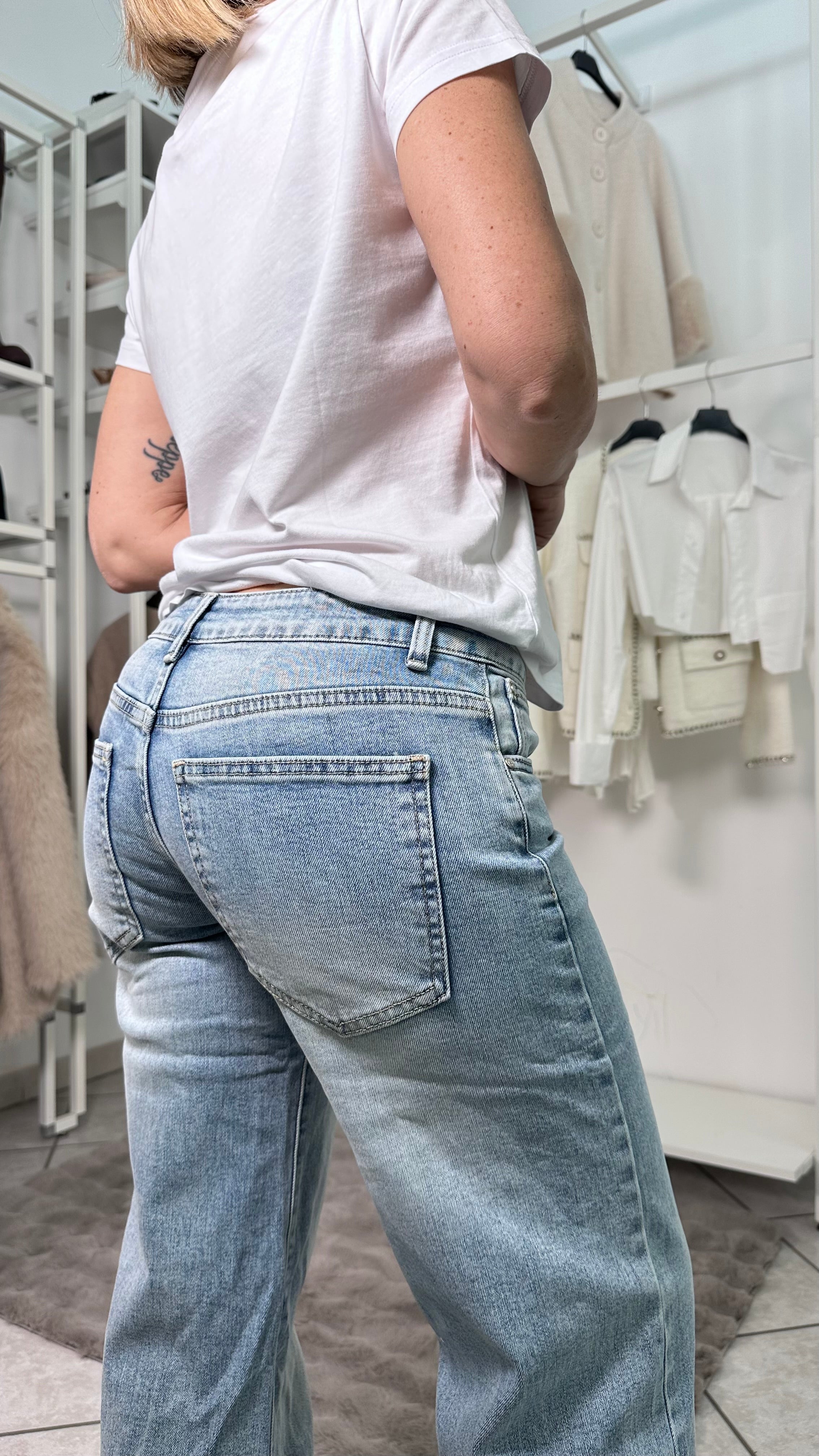 Wide leg vita bassa denim chiaro estivo