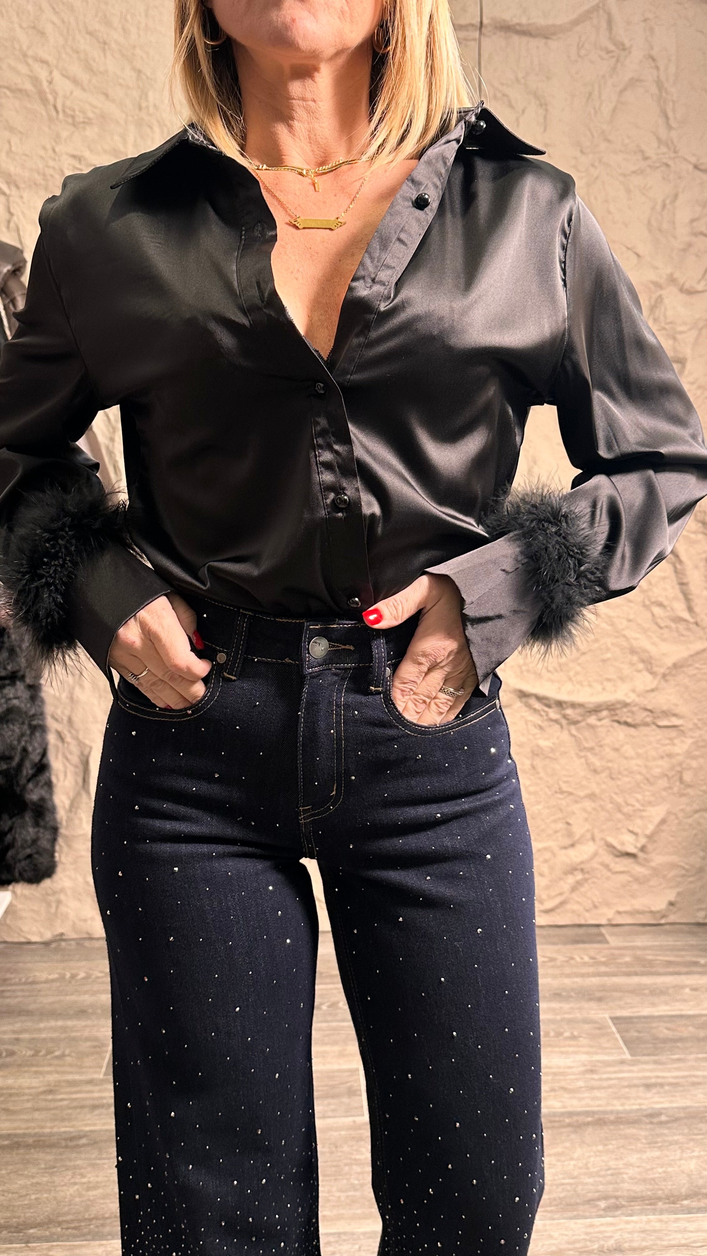 Jeans wide leg strass