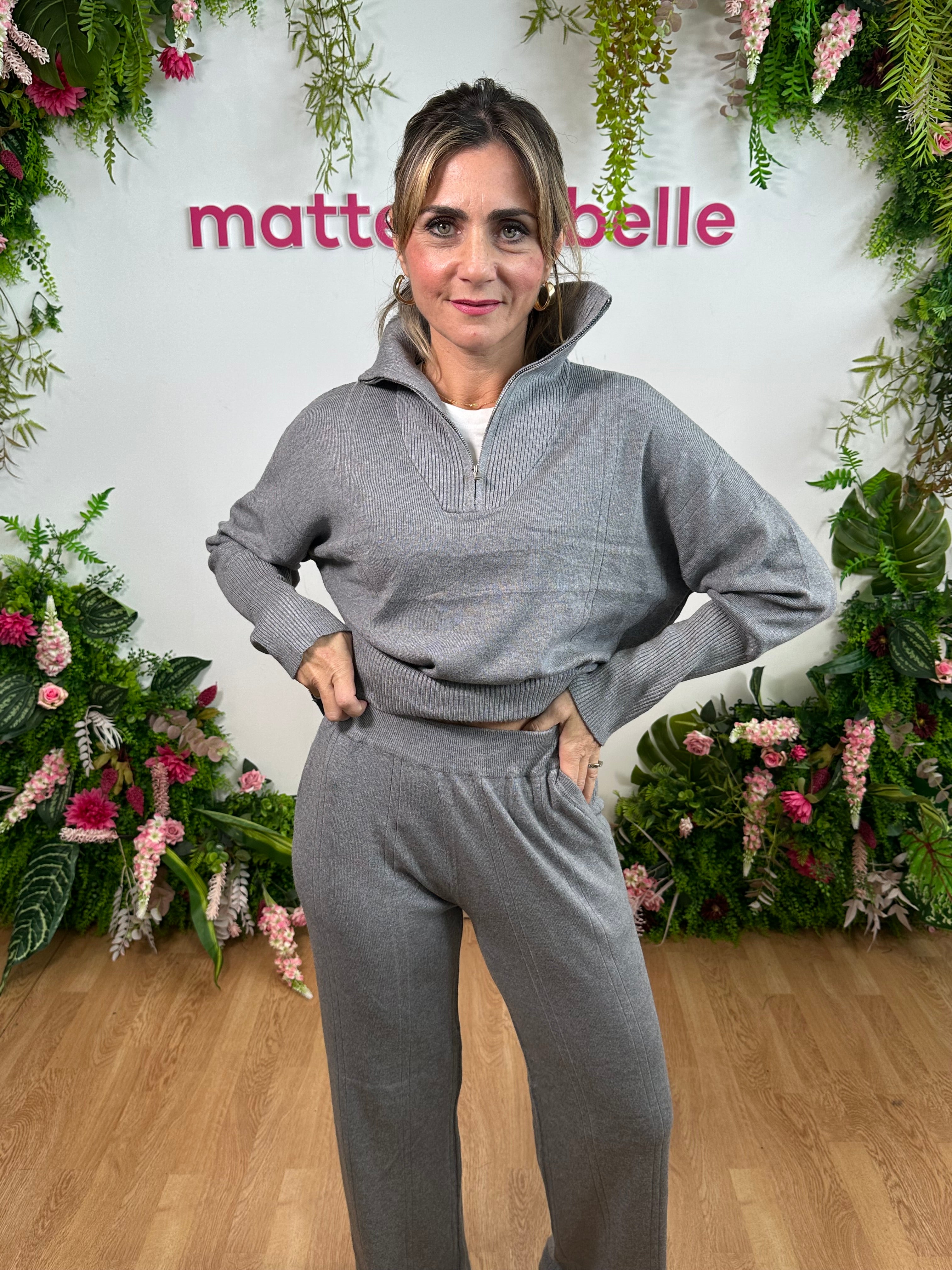 Coordinato in maglia Zip grigio