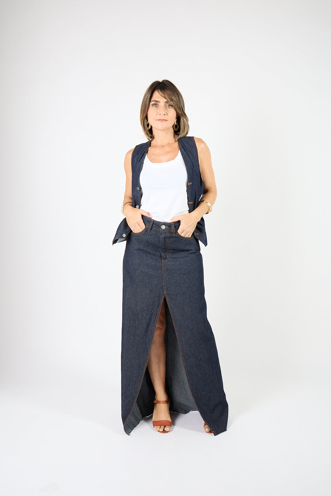 Gilet Denim Couture lavaggio scuro