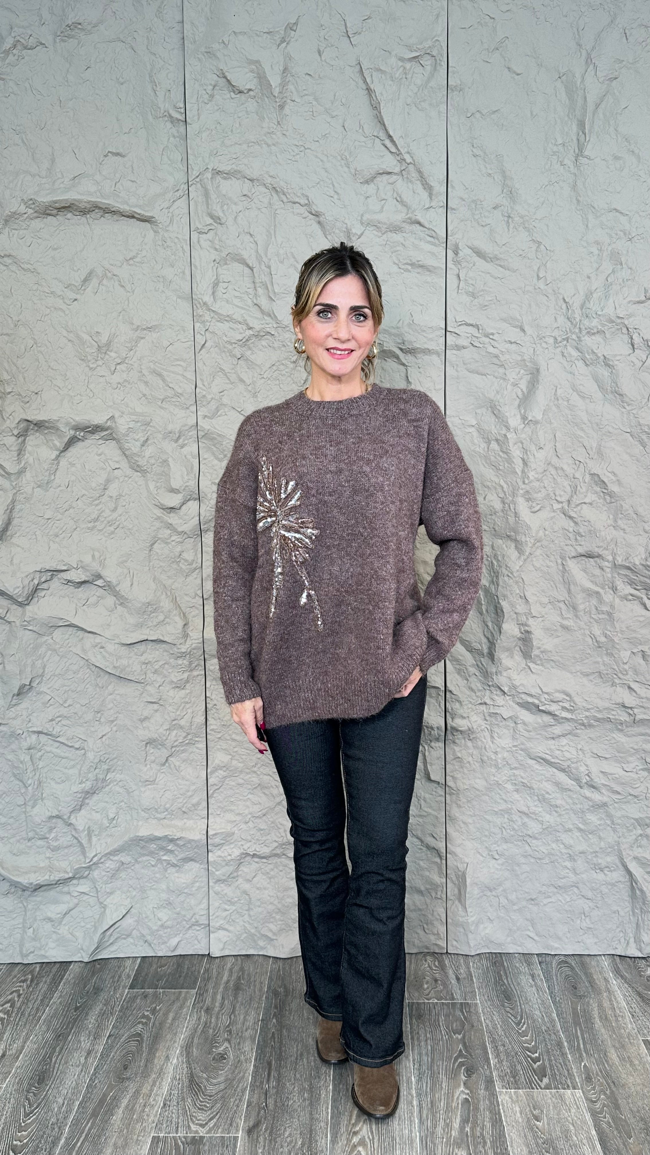 Pull Fiore Paillettes Marrone