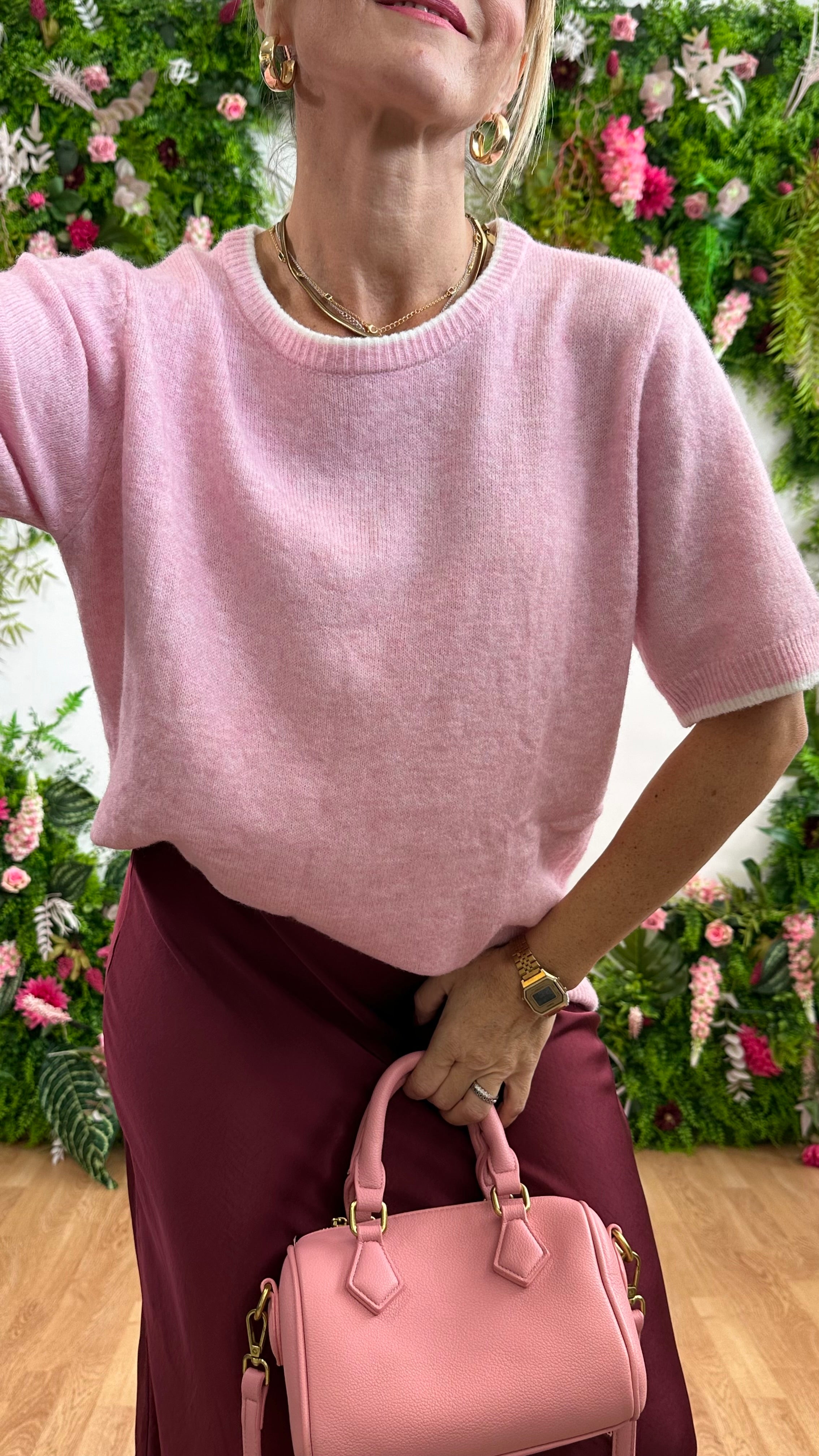 Maglia Manica corta con Bordino Rosa