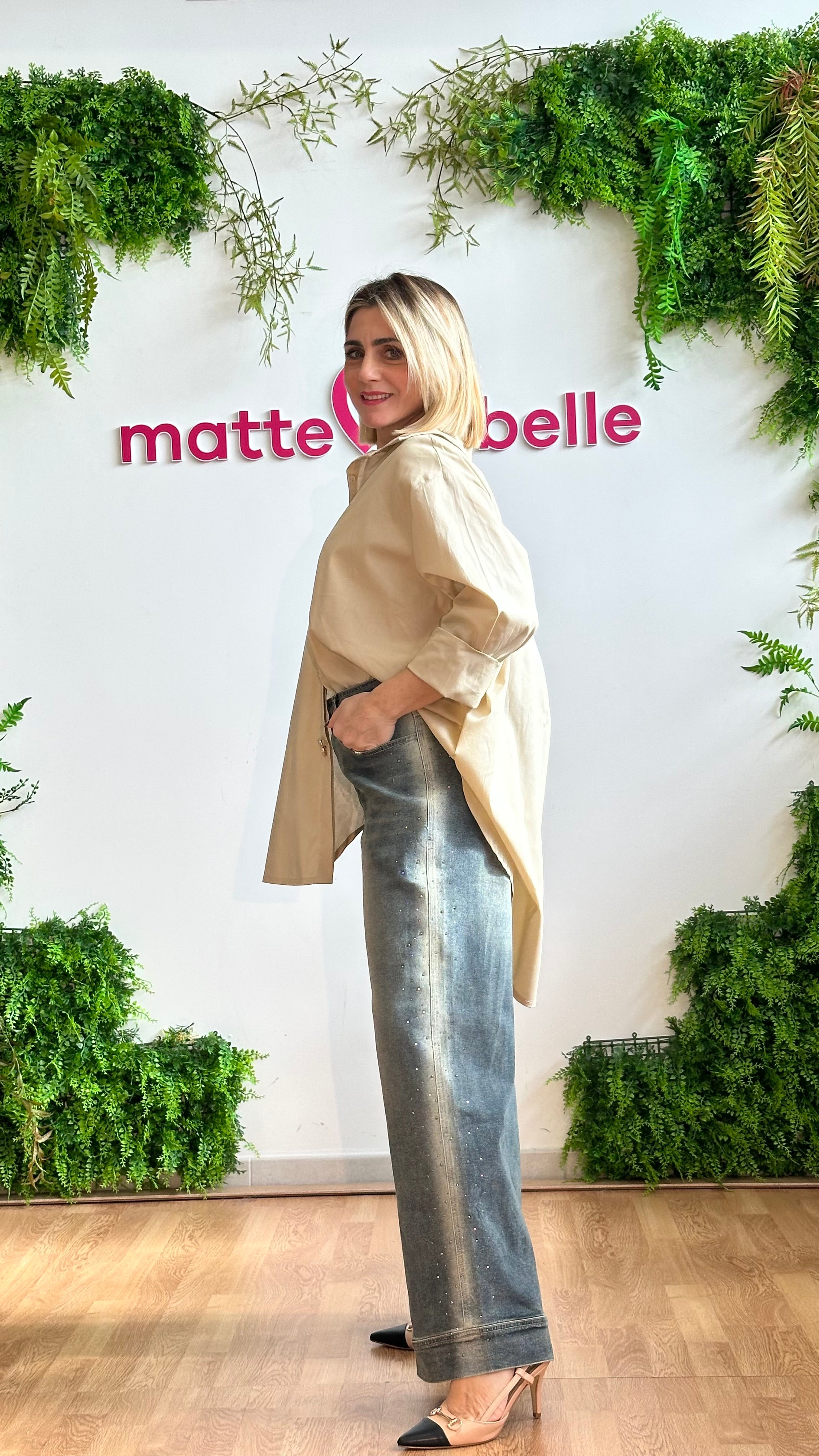 Jeans palazzo Strass