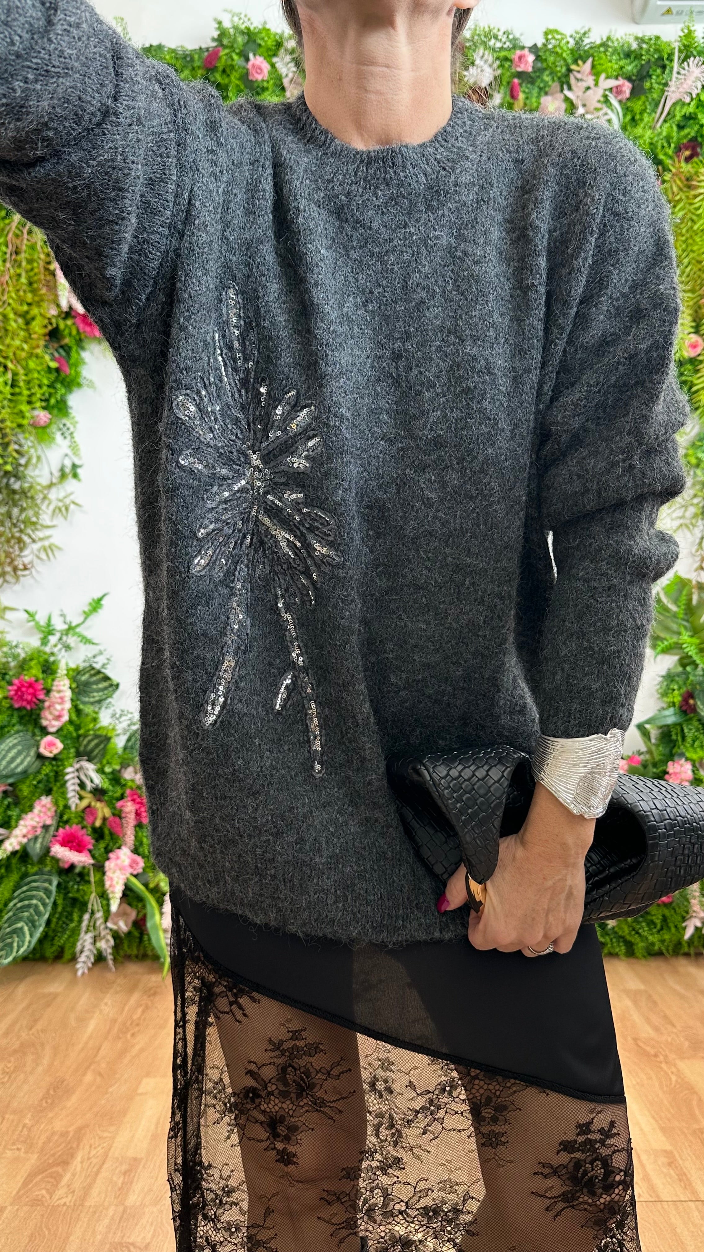 Pull Fiore Paillettes Grigio