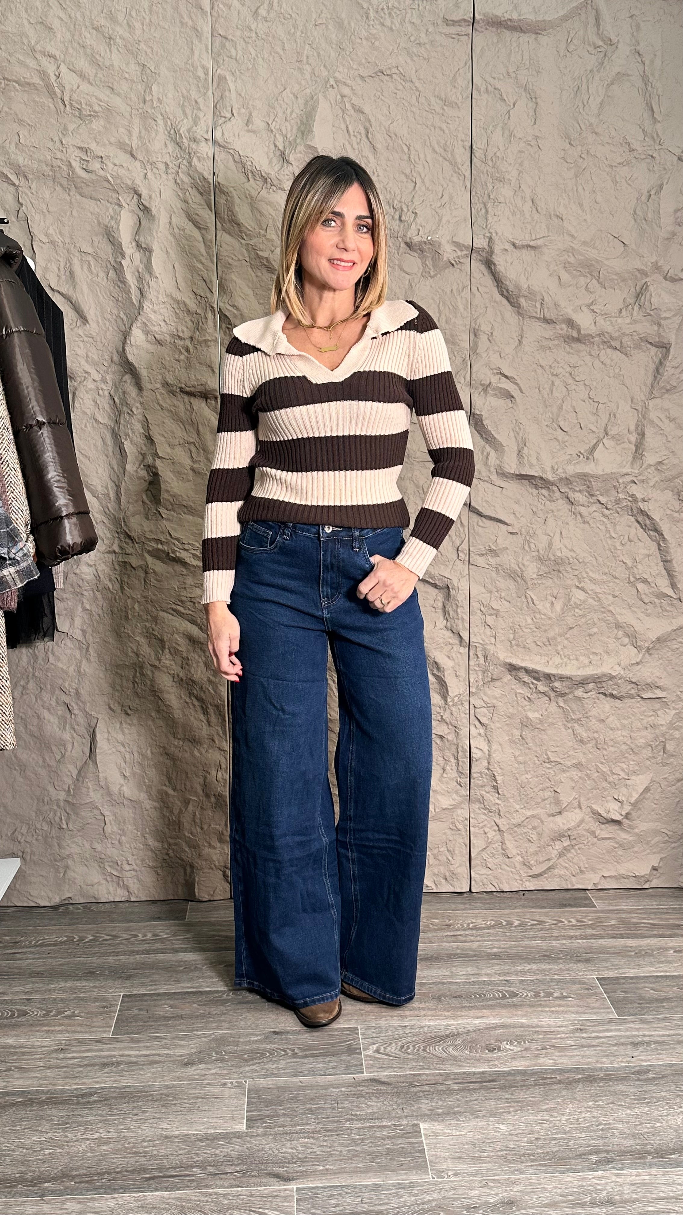 Maglia Striped Polo Marrone