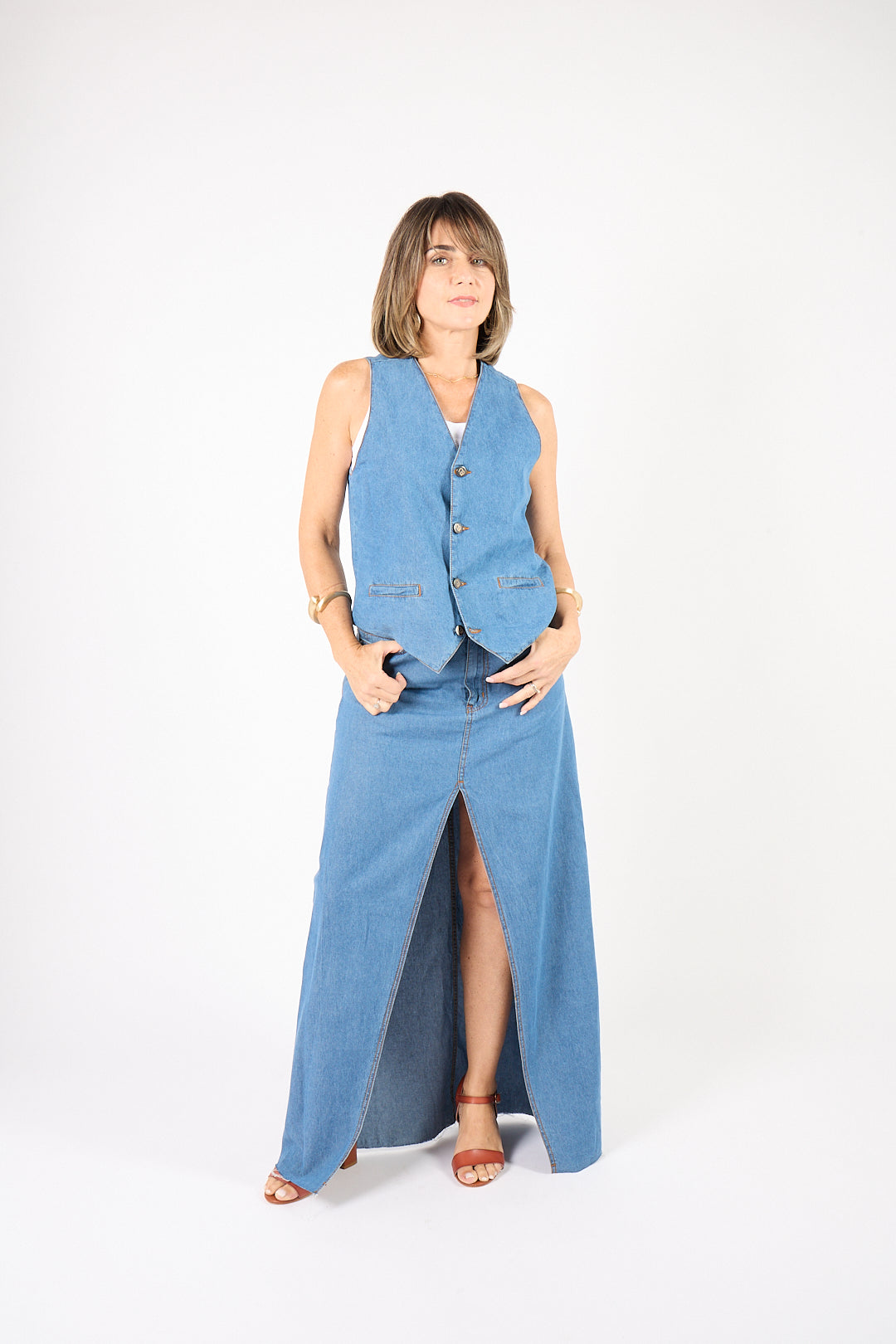 Gilet Denim Couture lavaggio medio