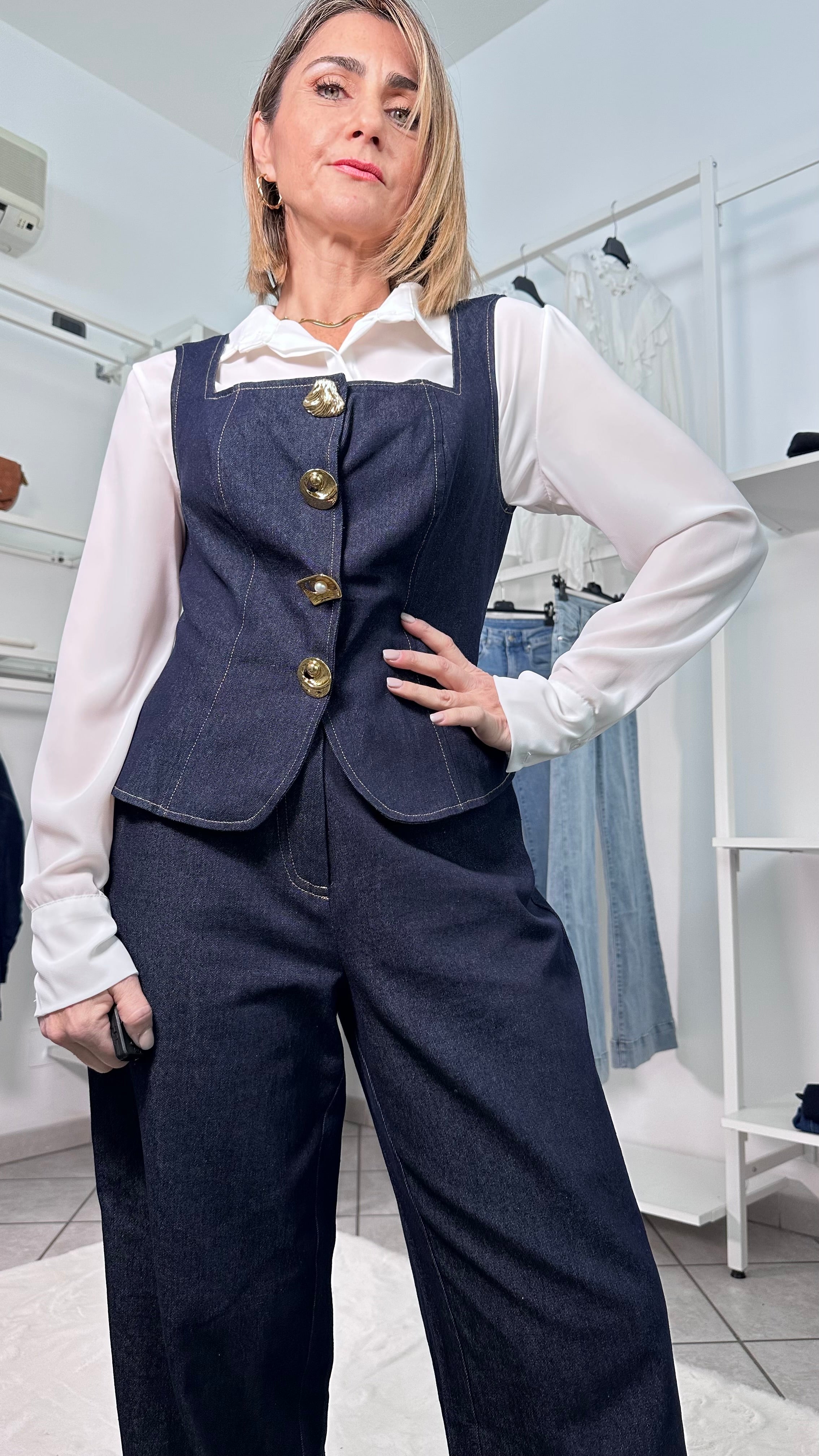 Completo Denim Chic Gilet & Pantalone