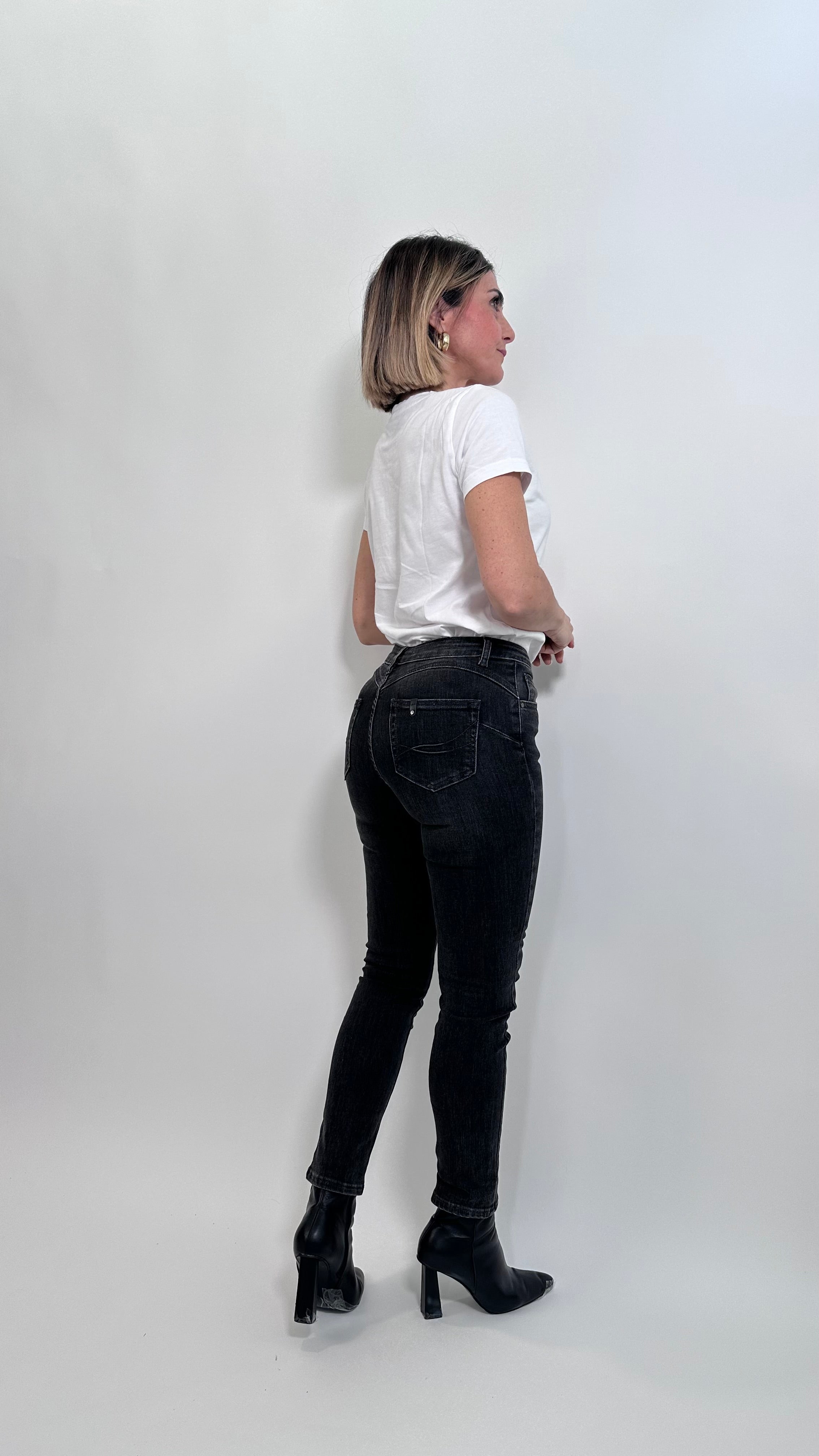 Jeans Skinny Push-Up High Waist Nero