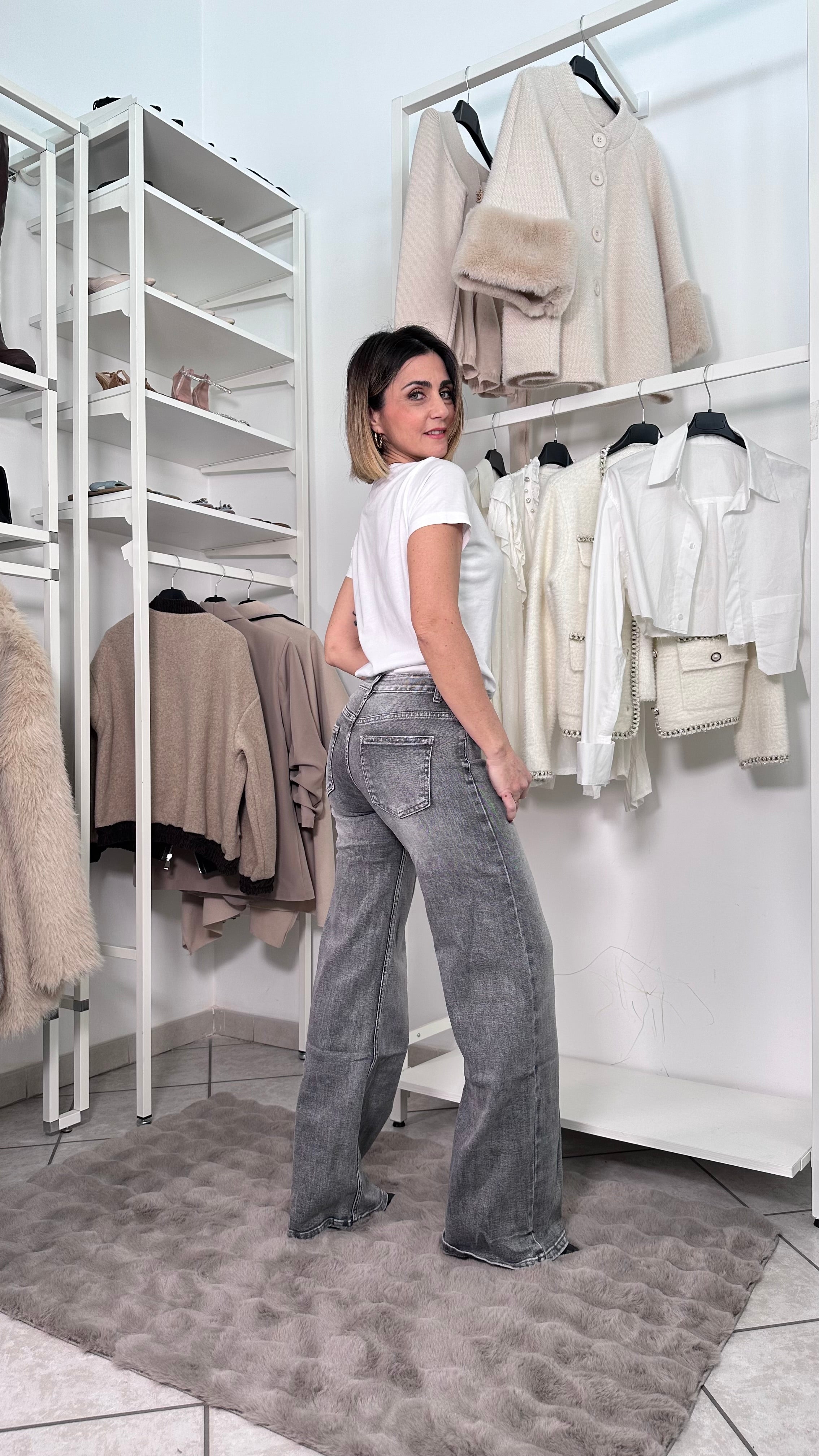 Jeans Wide leg Grigio vita bassa estivo