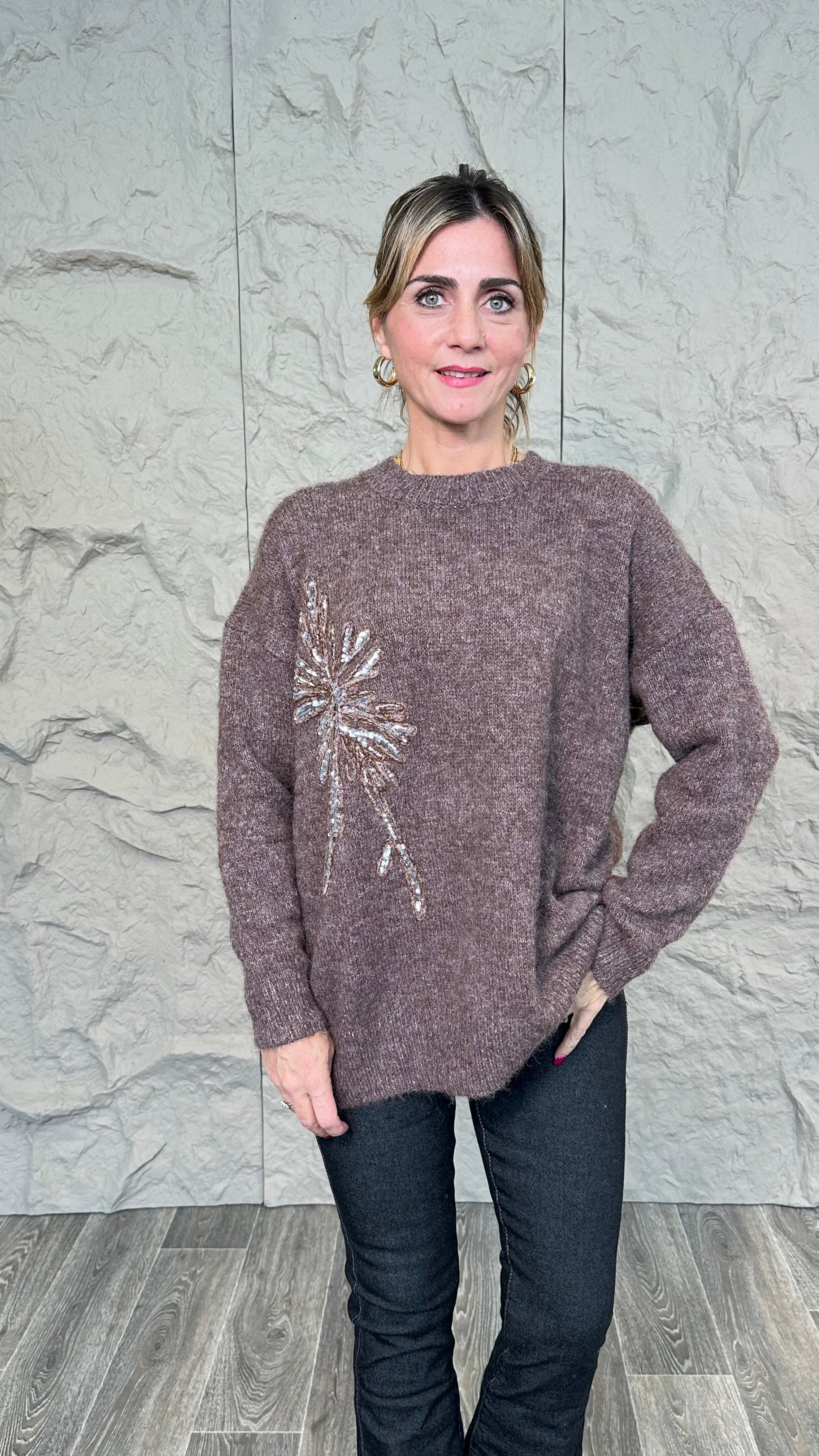 Pull Fiore Paillettes Marrone