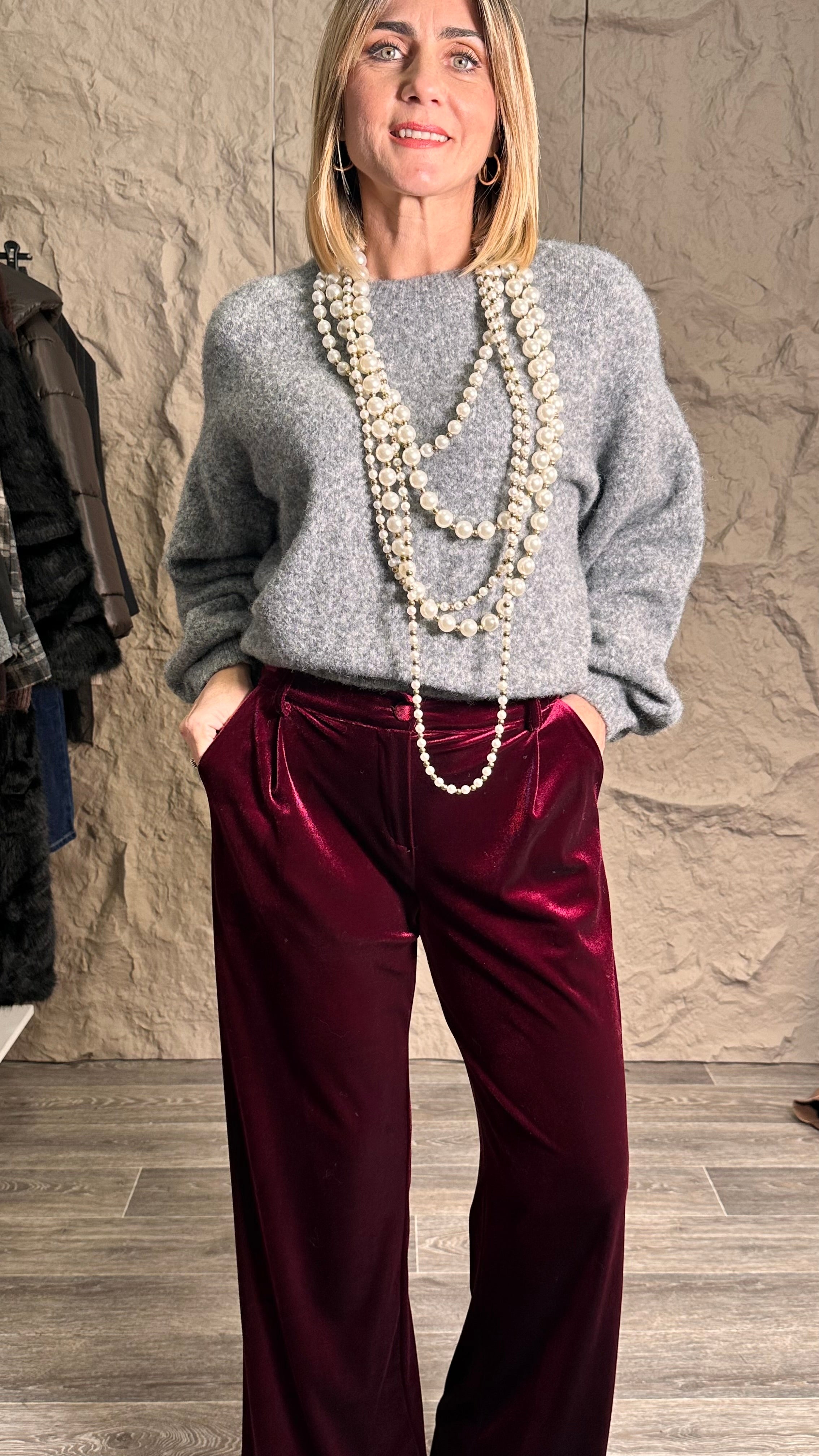 Pantalone Effetto Velluto Bordeaux