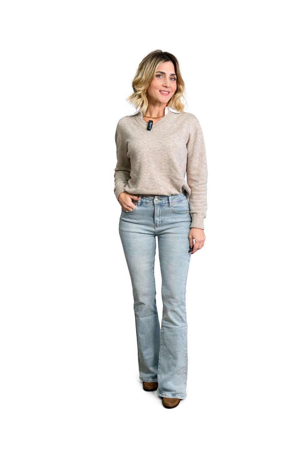 Jeans zampa -5kg push up sabbiato vita bassa