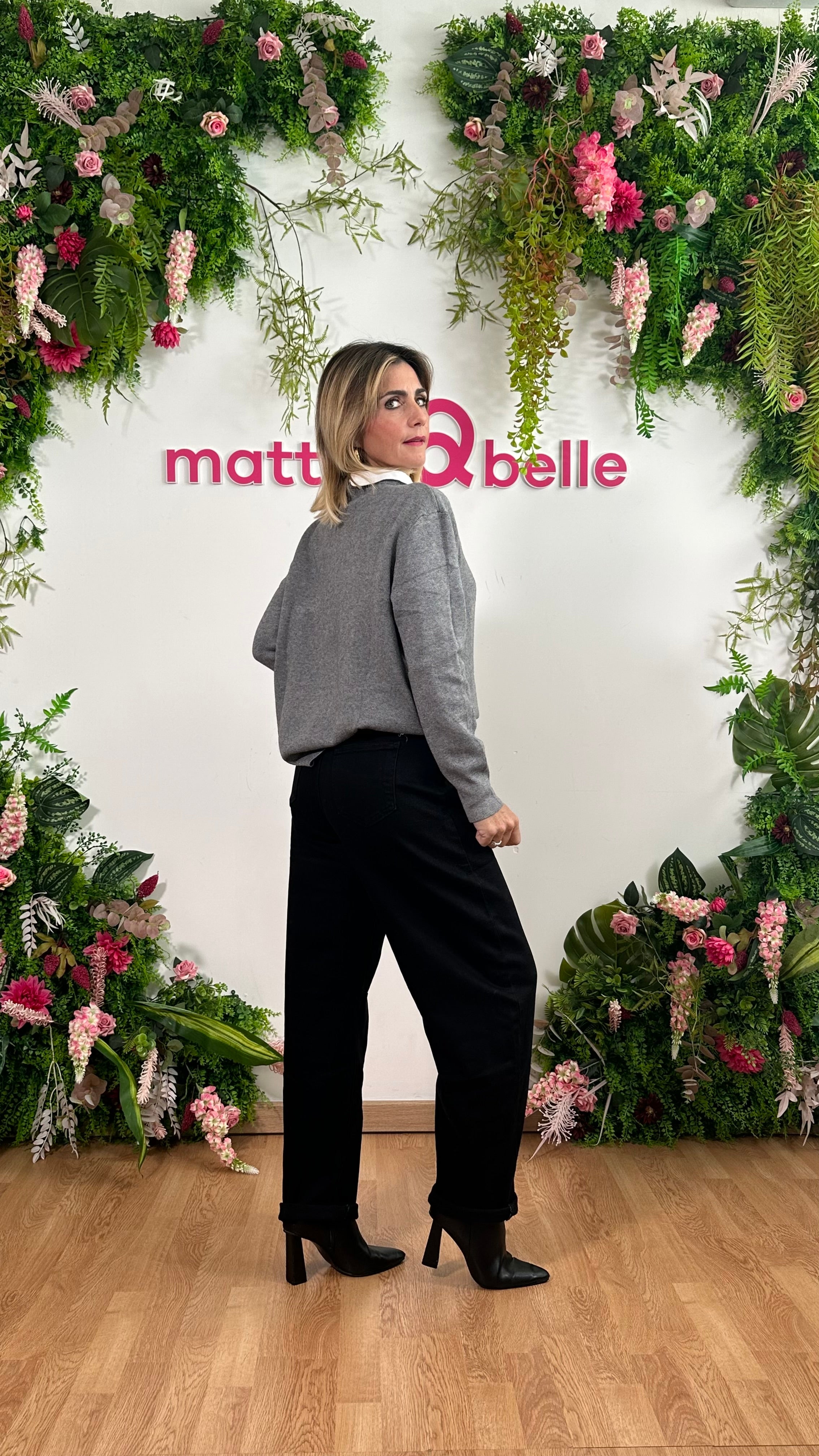 Maglia Colletto Strass Grigia