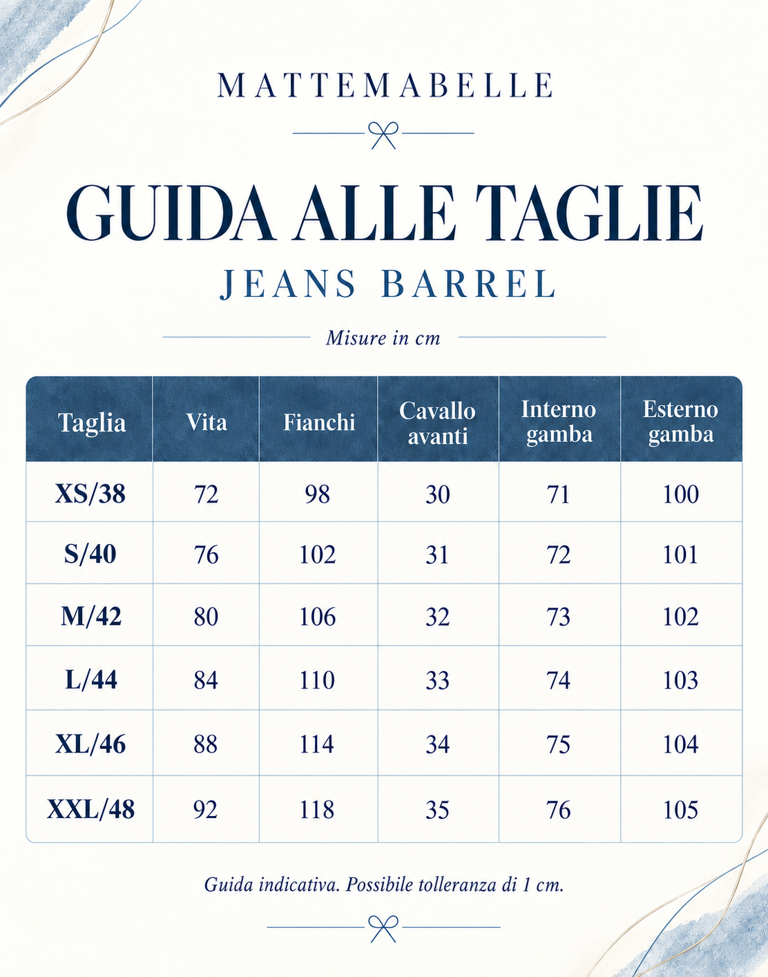 Guida alle taglie Jeans Barrel Couture 5 Tasche