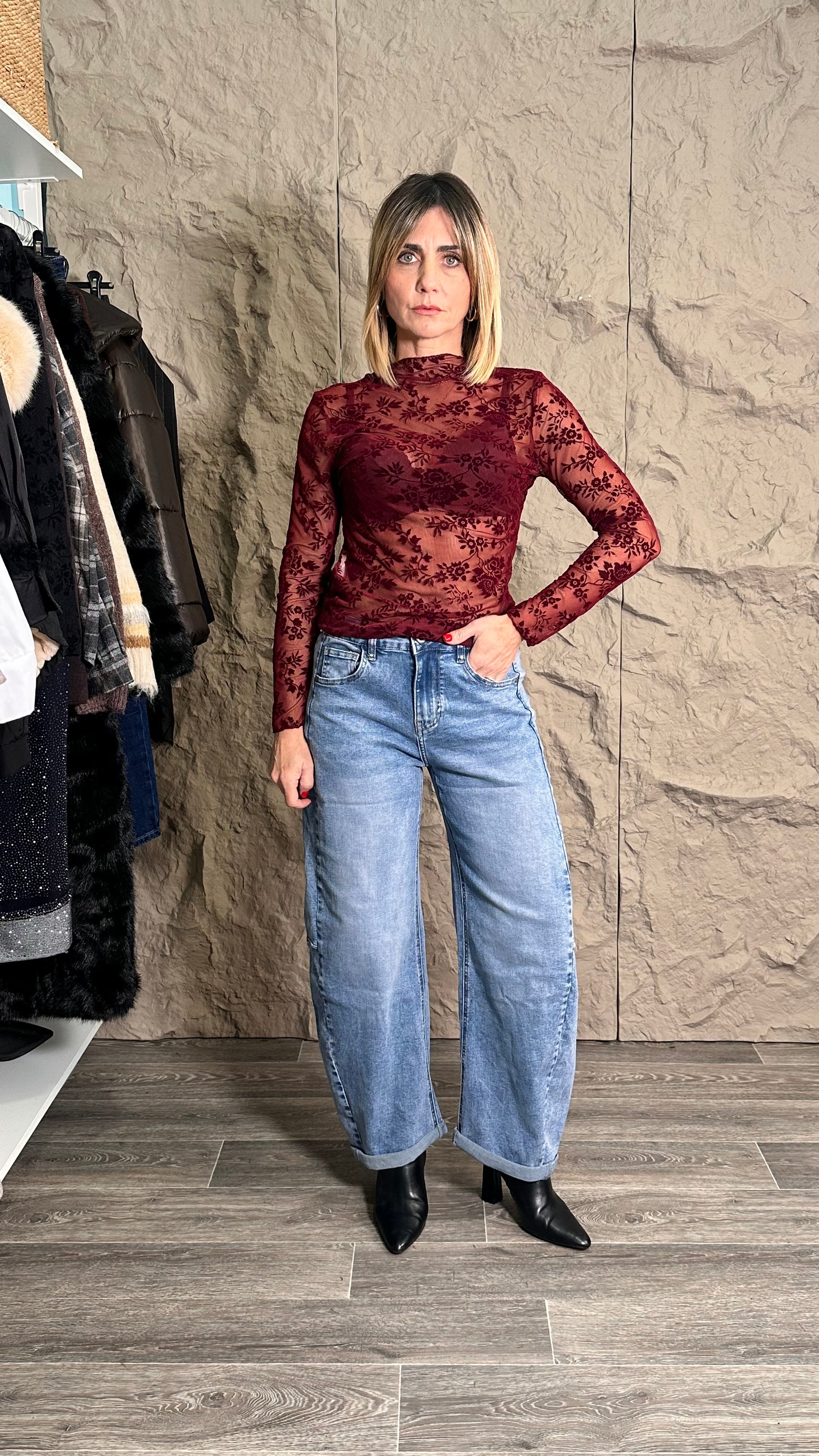 Maglia Velè Floreale Bordeaux