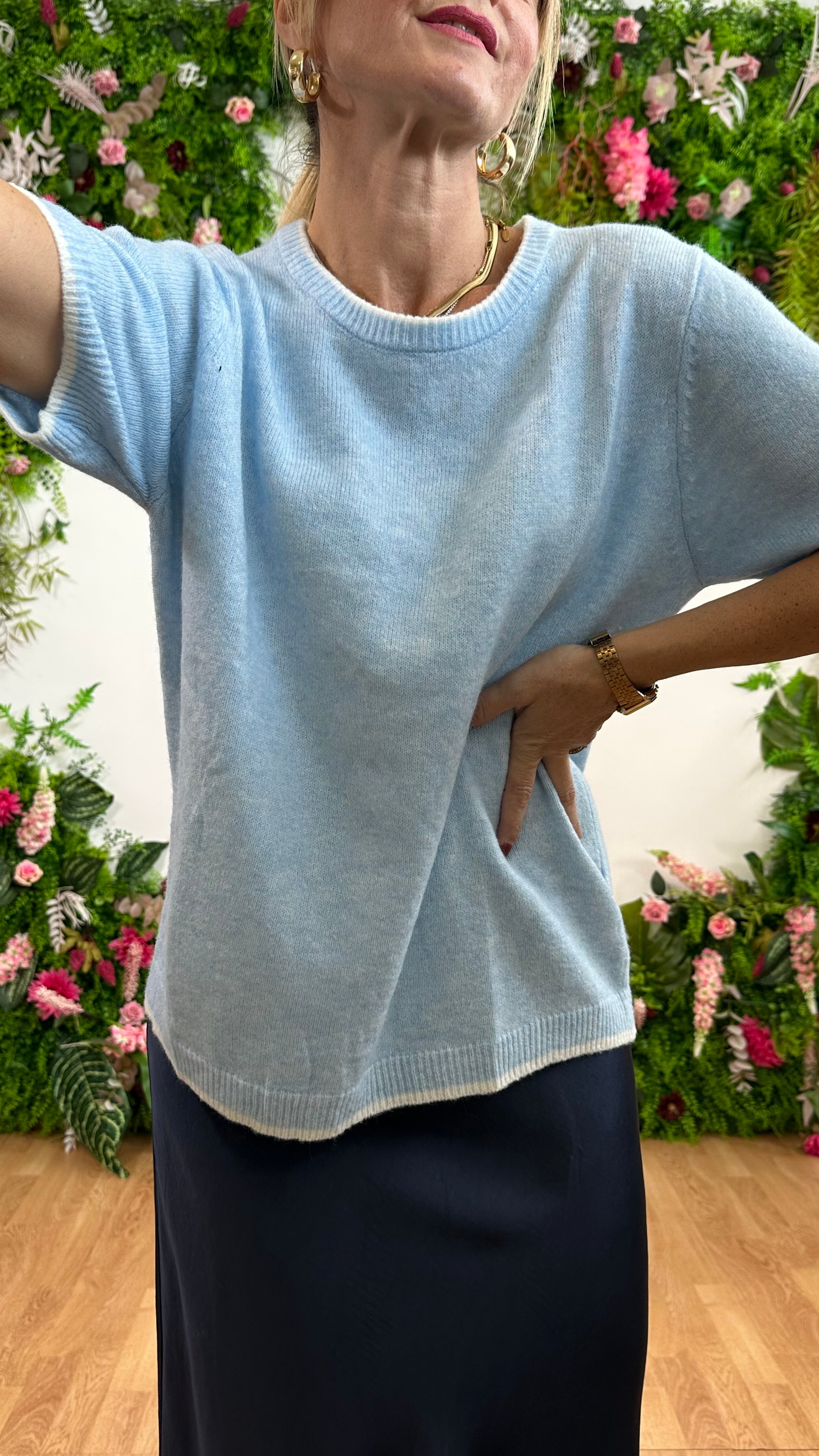 Maglia Manica corta con Bordino Azzurra