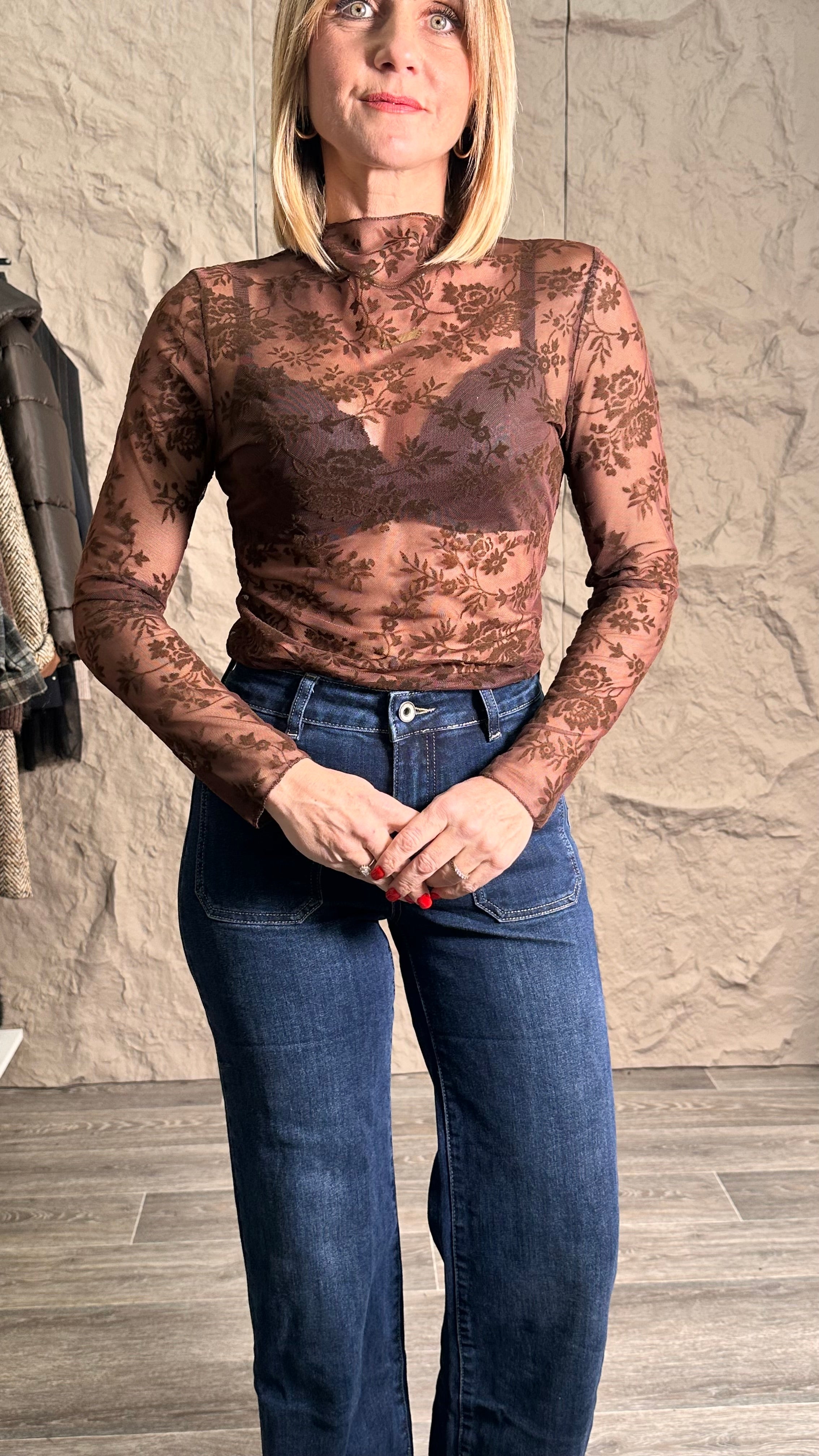 Maglia Velè Floreale Marrone