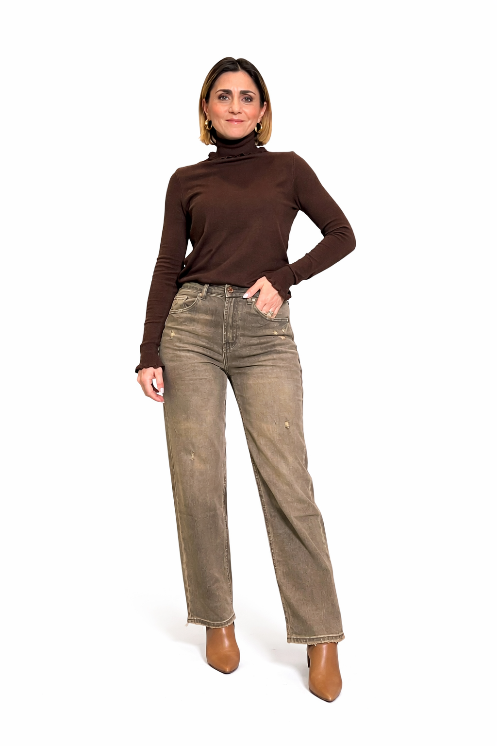 Jeans Straight Vita Alta – Tortora Vintage