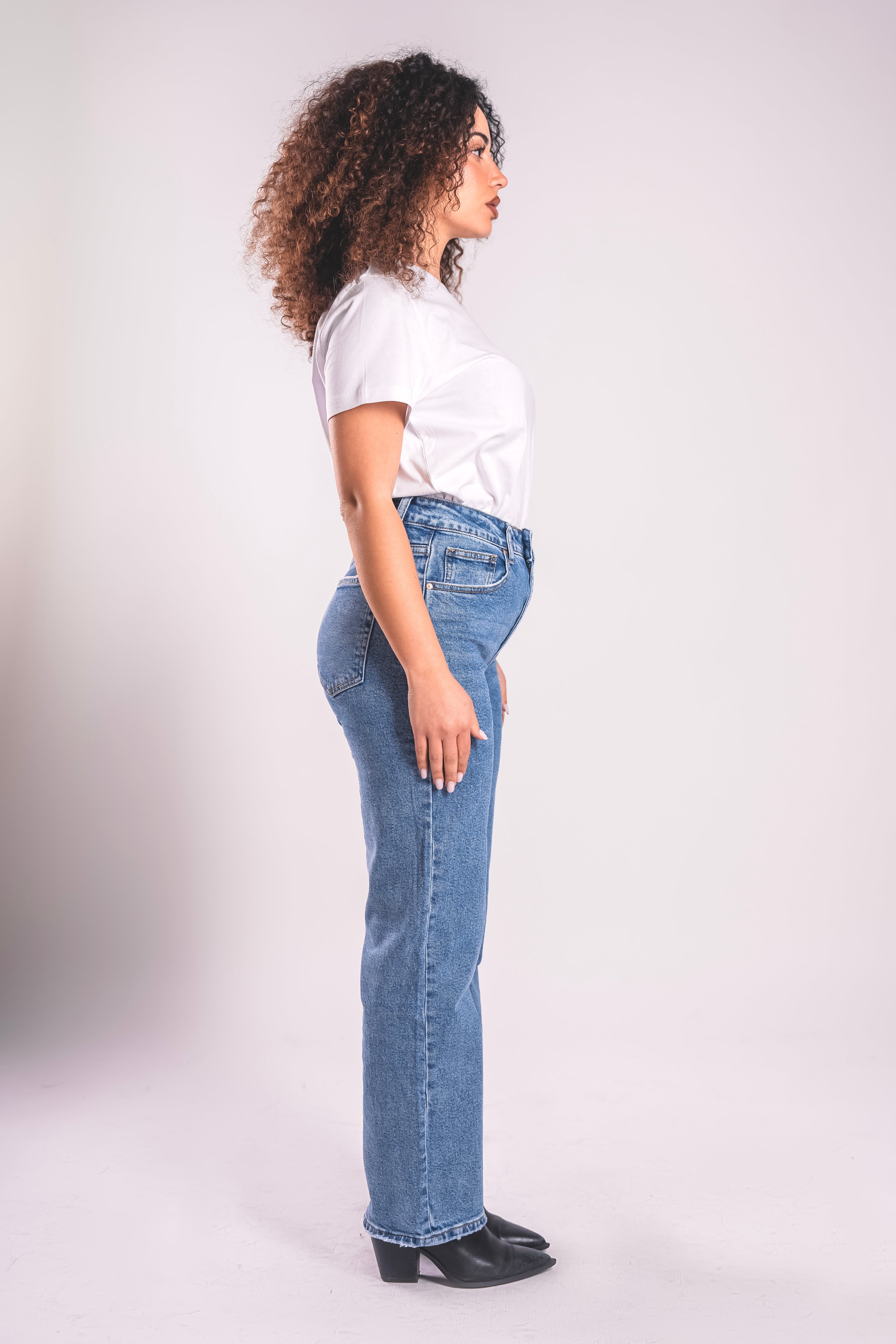 Jeans Straight Vita Alta – Denim Blu Medio
