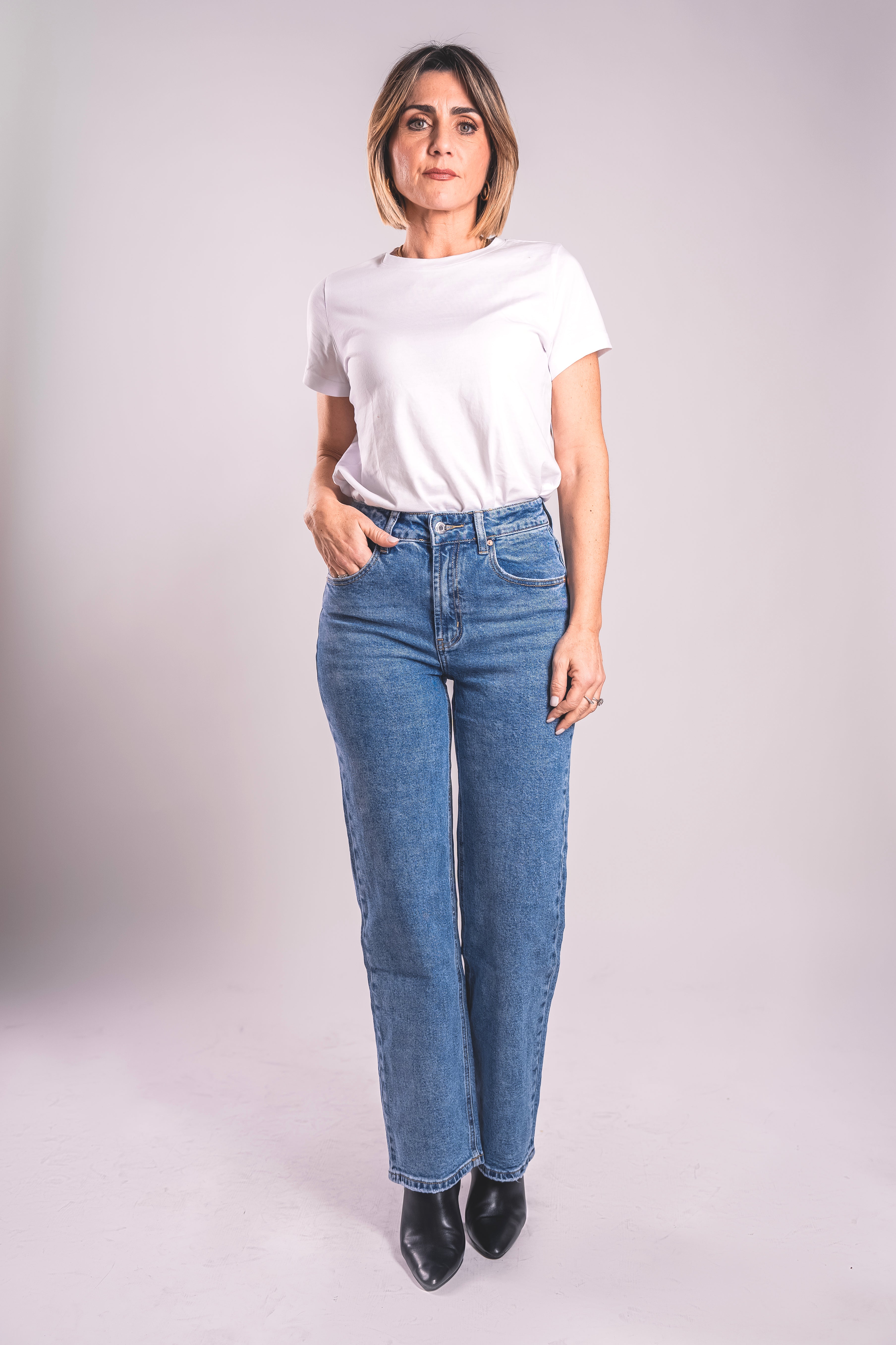 Jeans Straight Vita Alta – Denim Blu Medio