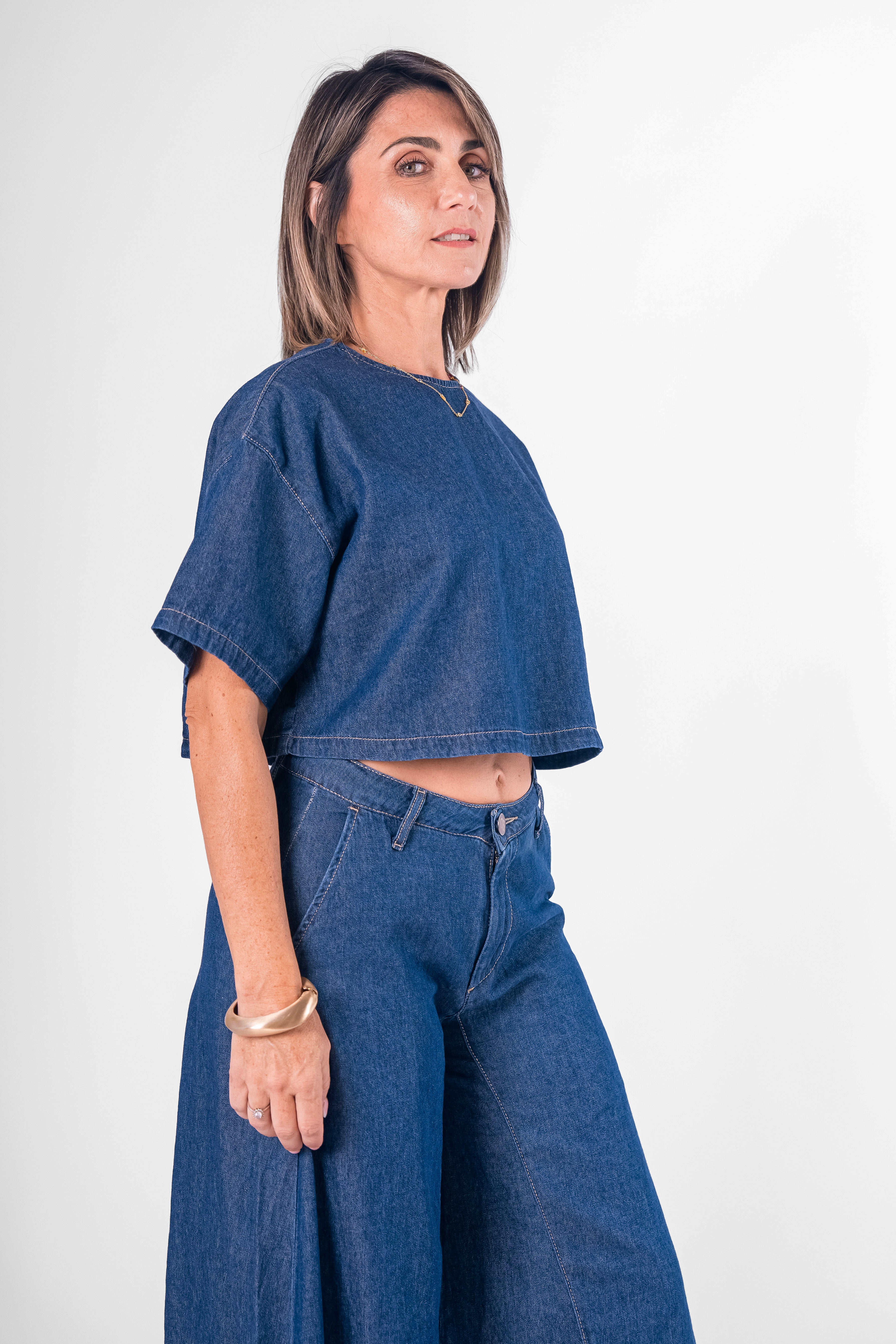 Crop Top Couture Denim Lavaggio zero