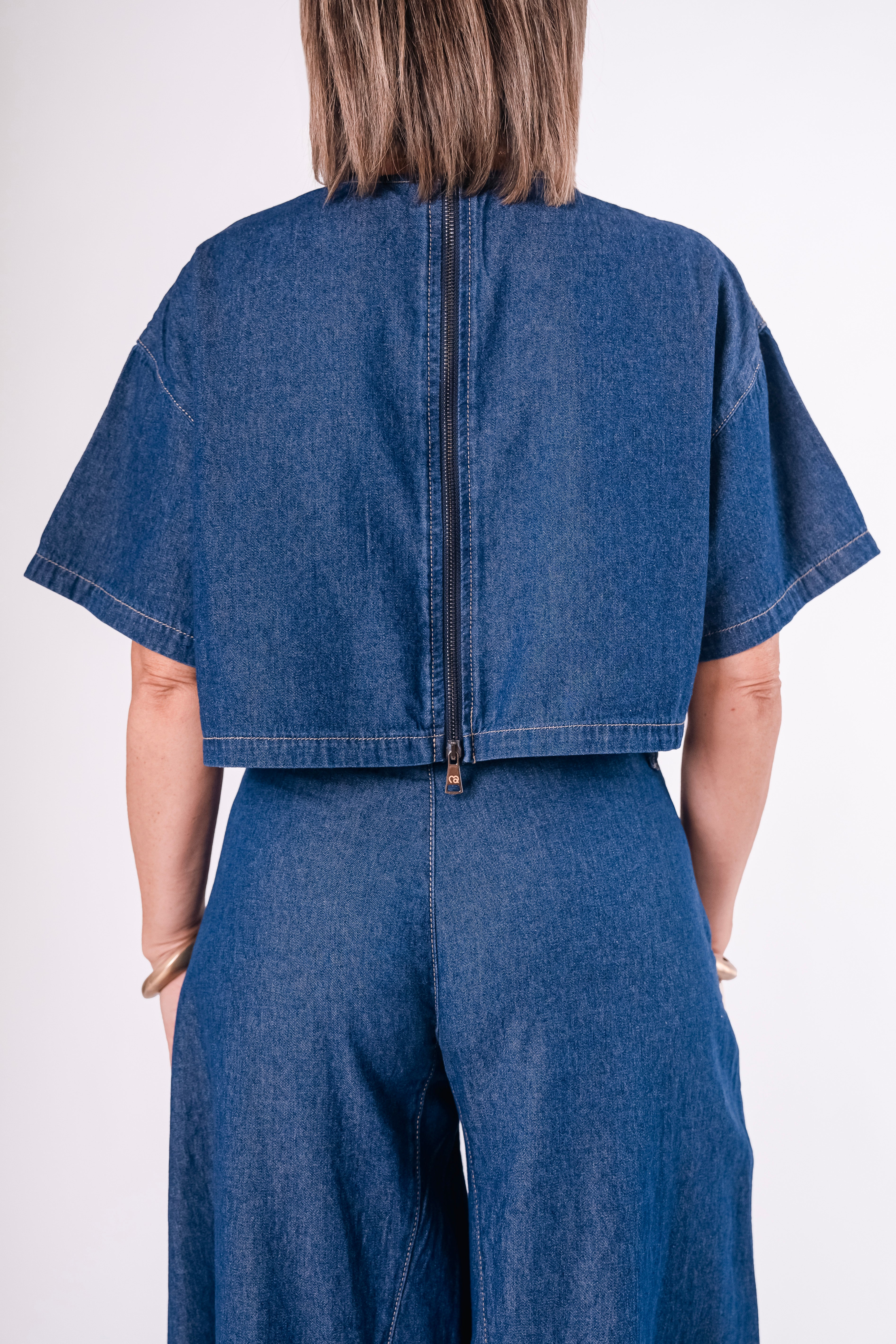 Crop Top Couture Denim Lavaggio zero
