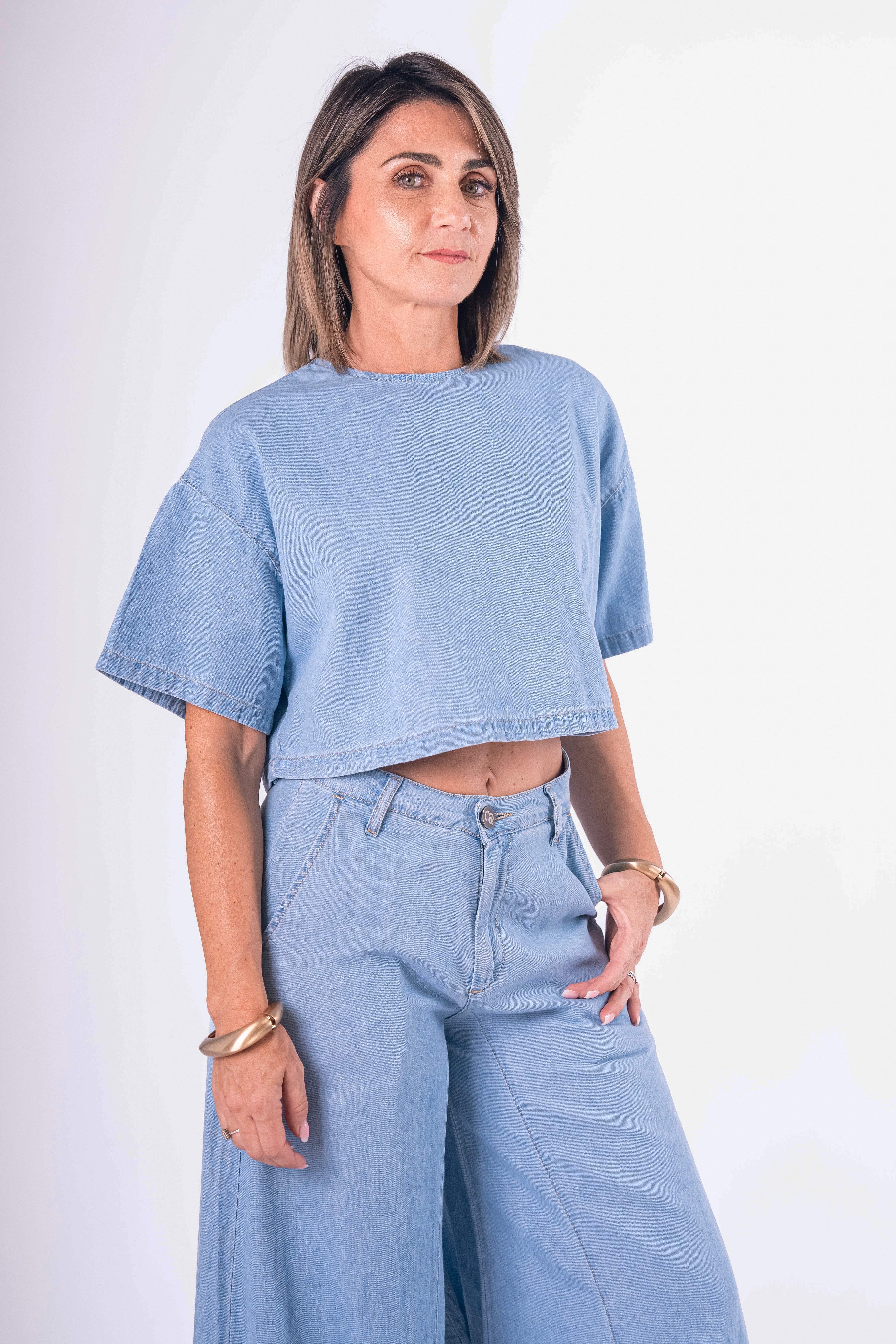 Crop Top Couture Denim Chiaro