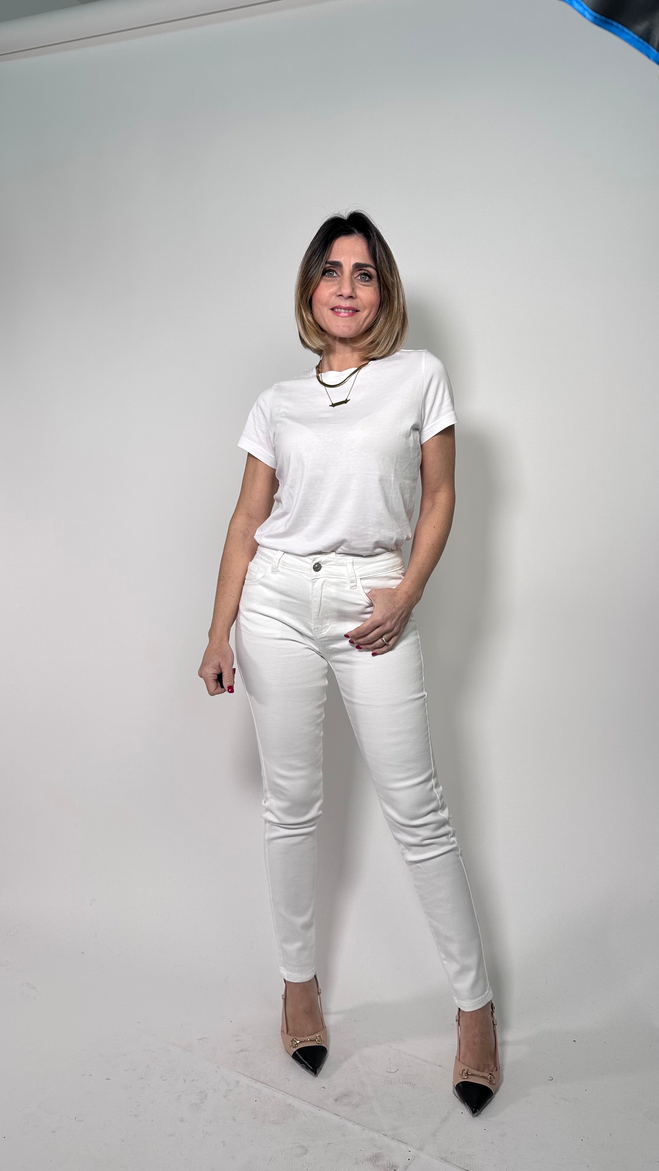 Jeans Skinny Sculpt -5Kg effetto pancia piatta panna