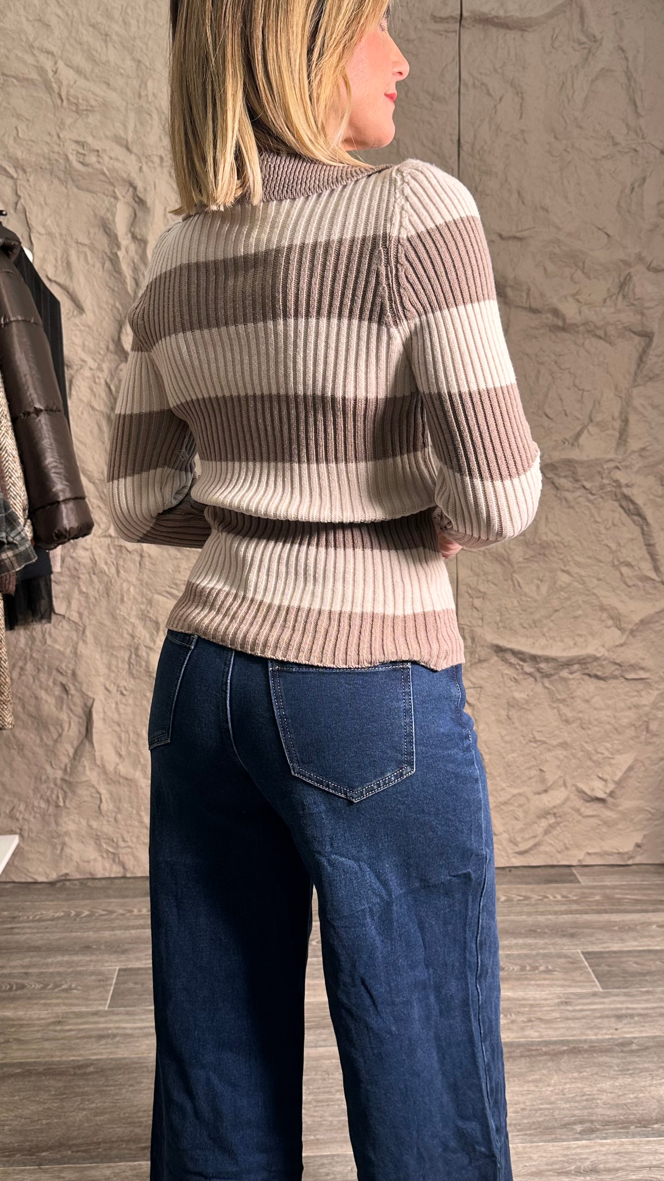 Maglia Striped Polo Tortora