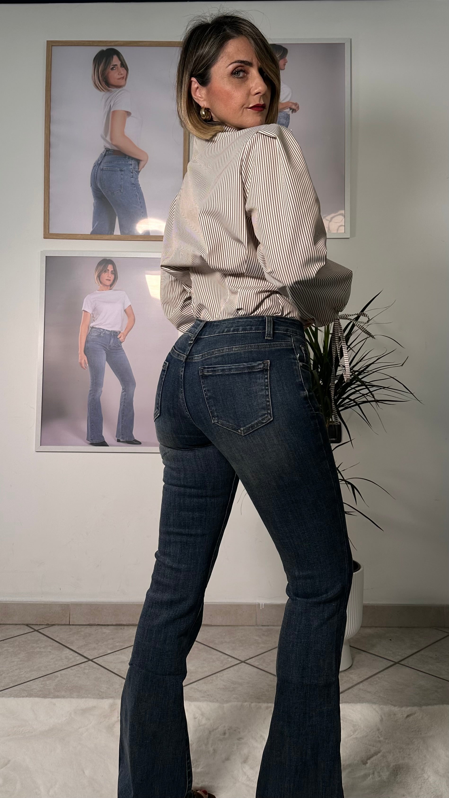 Jeans Flare denim scuro sabbiato