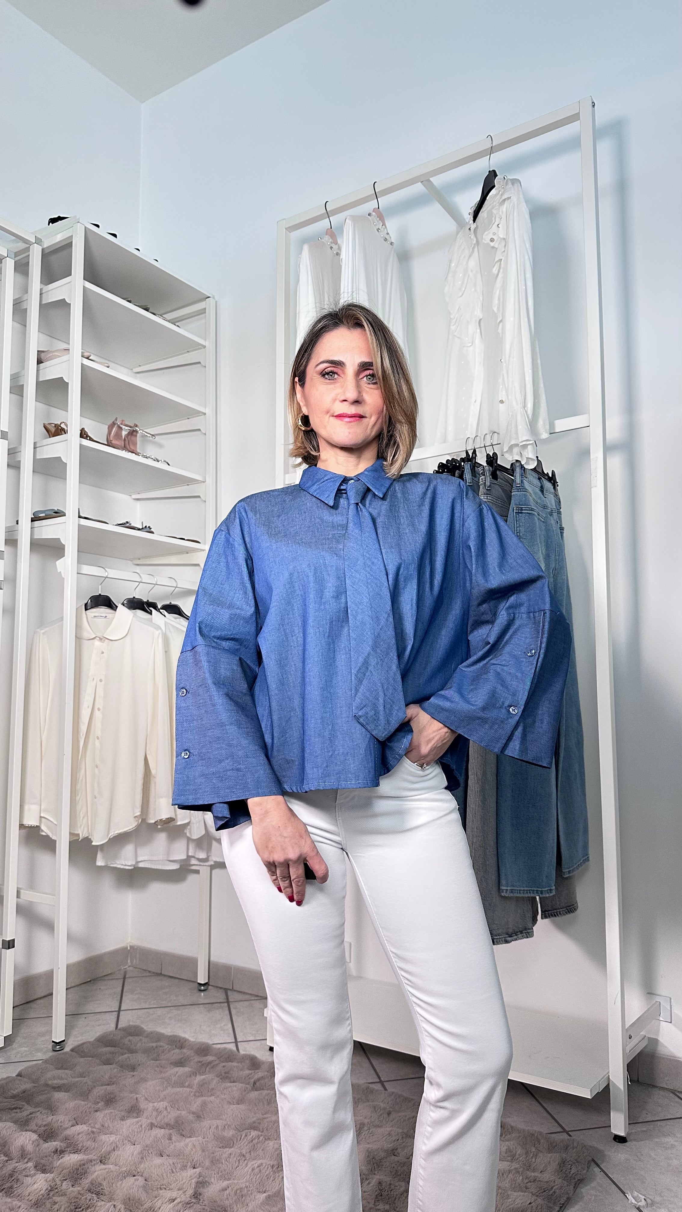 Camicia Denim Chic con Fiocco Denim medio