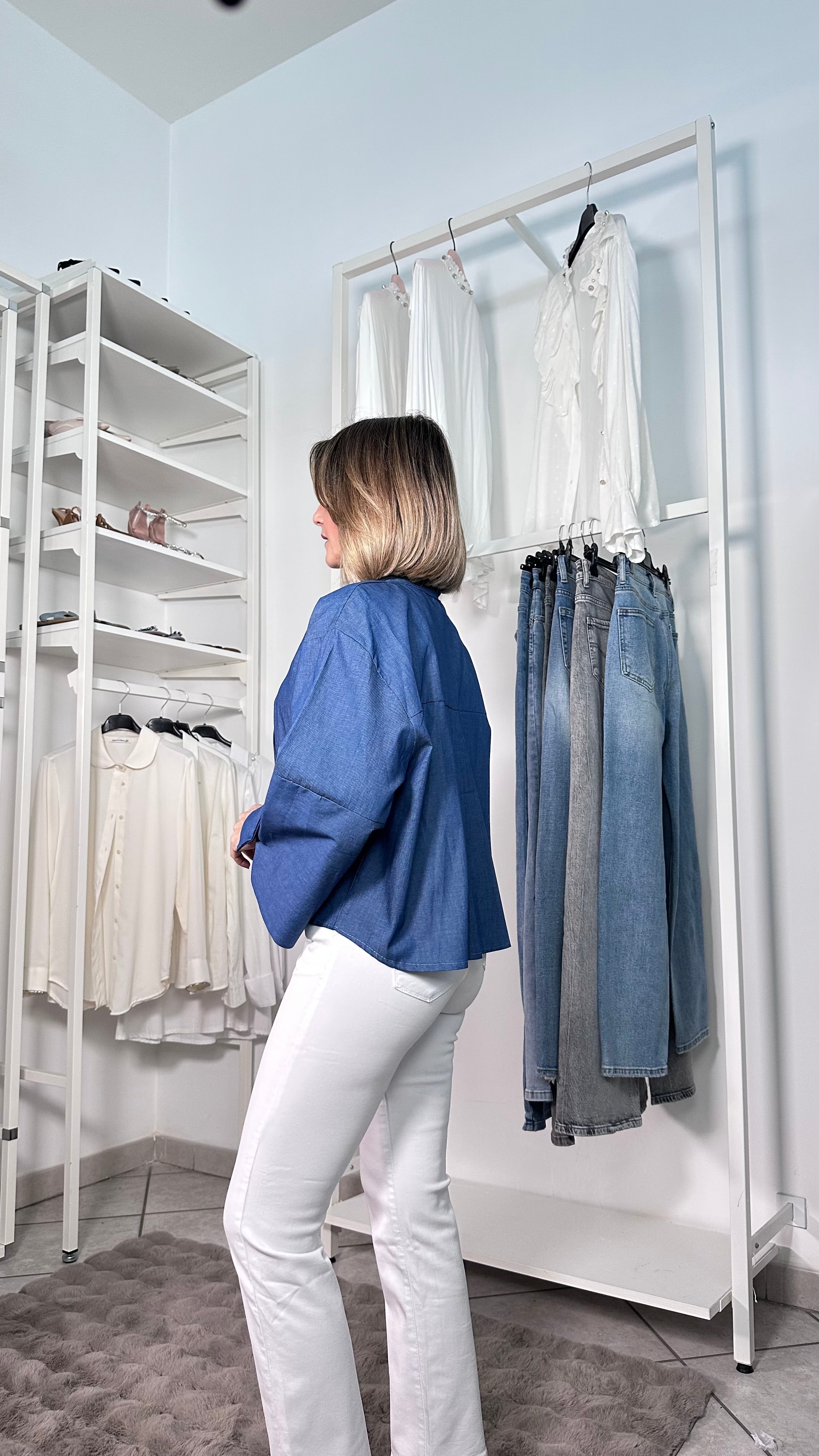 Camicia Denim Chic con Fiocco Denim medio