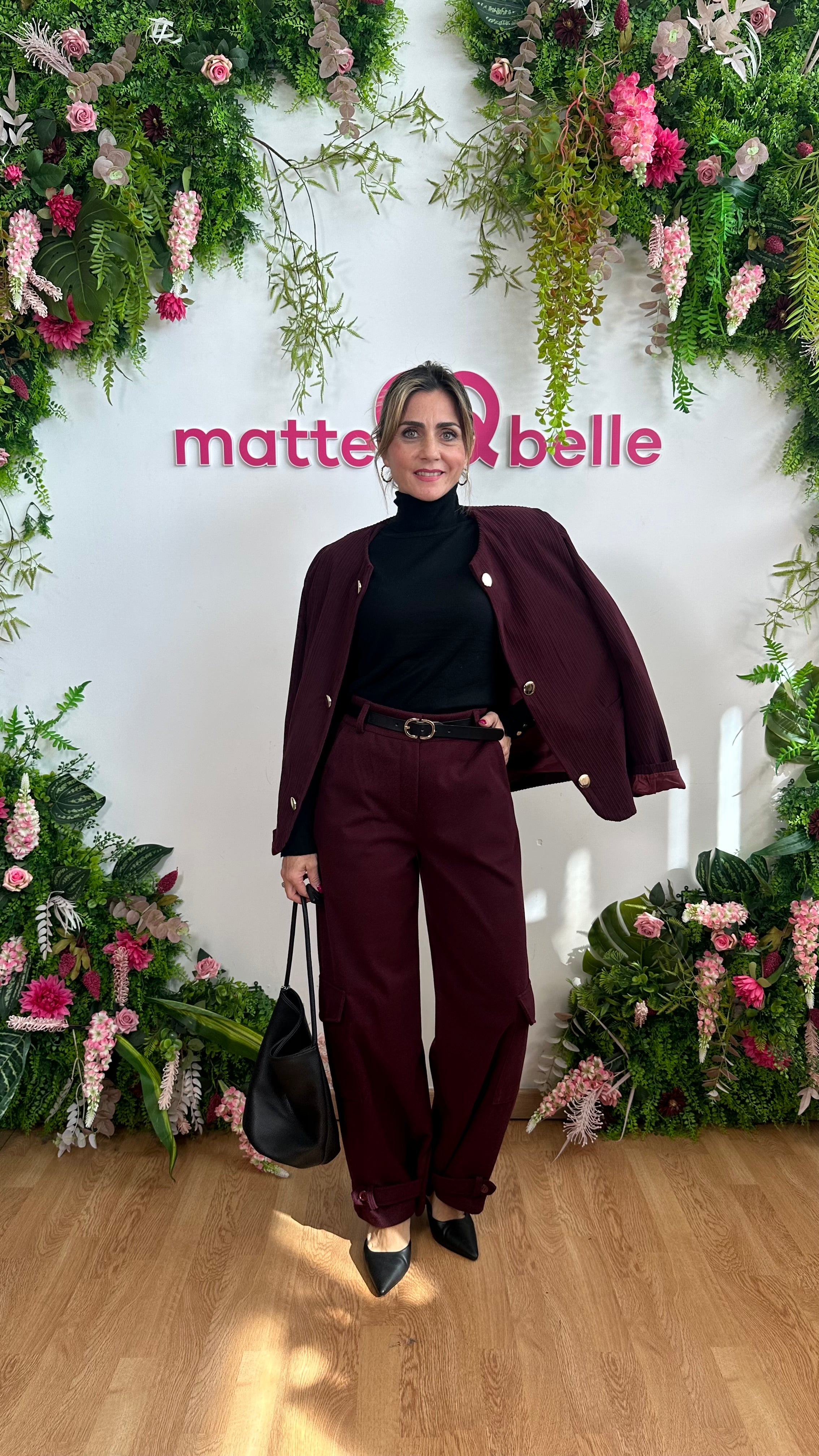 Pantaloni cargo spina di pesce bordeaux